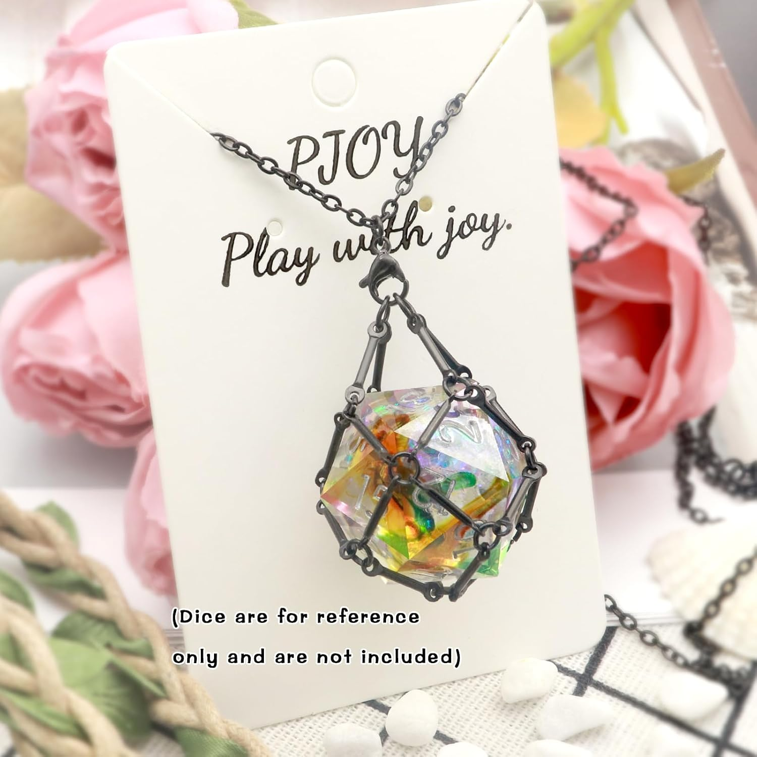 PJOY DND Dice with Necklace Cage Interchangeable D20 for Dungeons and Dragons Gamers - Stainless Steel Gifts image number 5