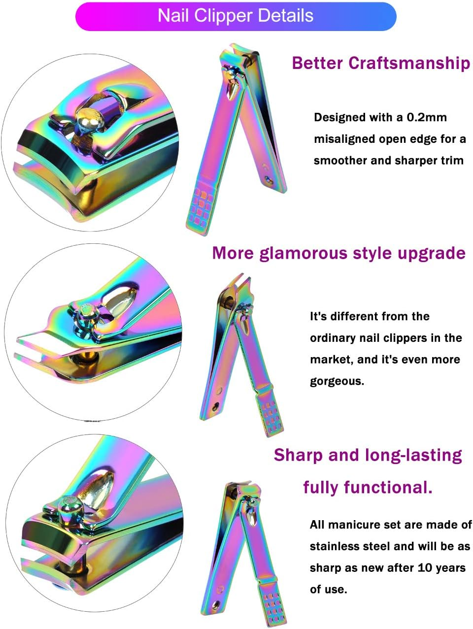 2020 New Rainbow Manicure Kits 18 Pcs Nail Clippers for Women Gift Women'S Rainbow Leather Manicure Set (18-Rainbowmanicure Kits)