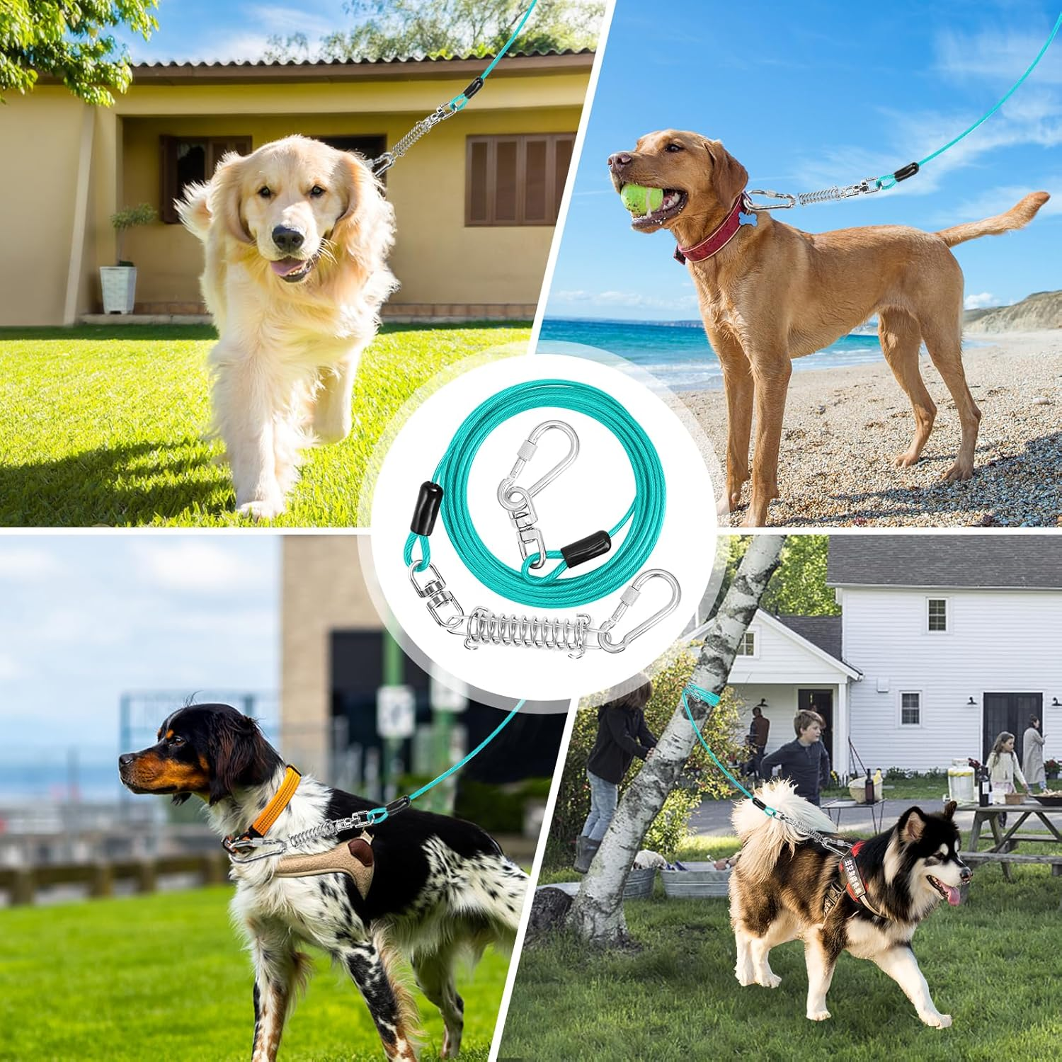 Jenico Dog Tie Out Cable, 10/15/20/30/40/50/70/100/150FT Dog Runner Cable with Swivel Hook and Shock Spring, Dog Leash Run Tether for Yard Outdoor and Camping,For Small to Medium Pets up to 500 LBS image number 1