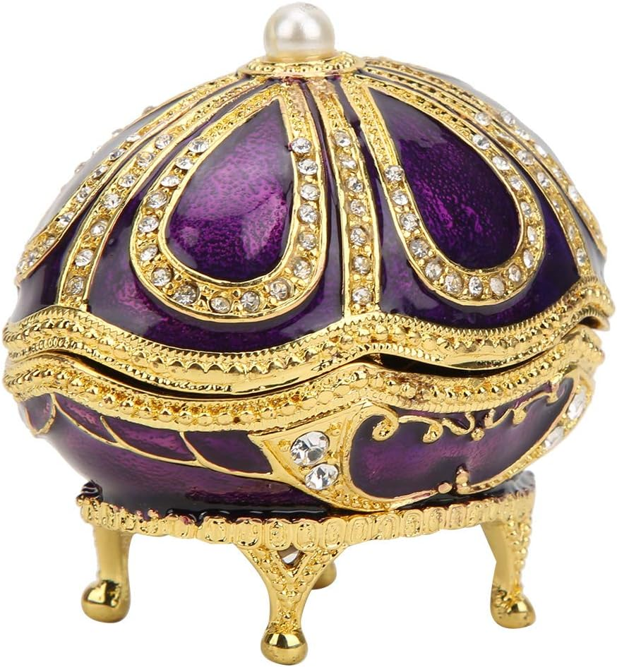 Trinket Box, Hand-Set Rhinestones Hand Painted Enamel No Fading Jewelry Storage Box Southeast Asian Style Exquisite Workmanship Purple Enamel Ornament for Home, Office Decoration, Ring Storage image number 2