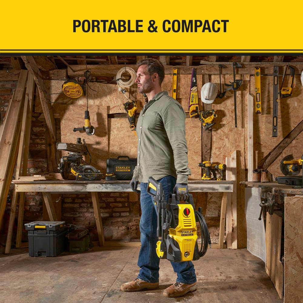 STANLEY FATMAX | 1200W Pressure Washer - 120 BAR Pressure, Portable & Compact, Powerful High-Performance Brushless Motor Has a Max. Pressure Rating of 1,740Psi/120Bar with a Max. Flow Rate of 318LPH image number 1