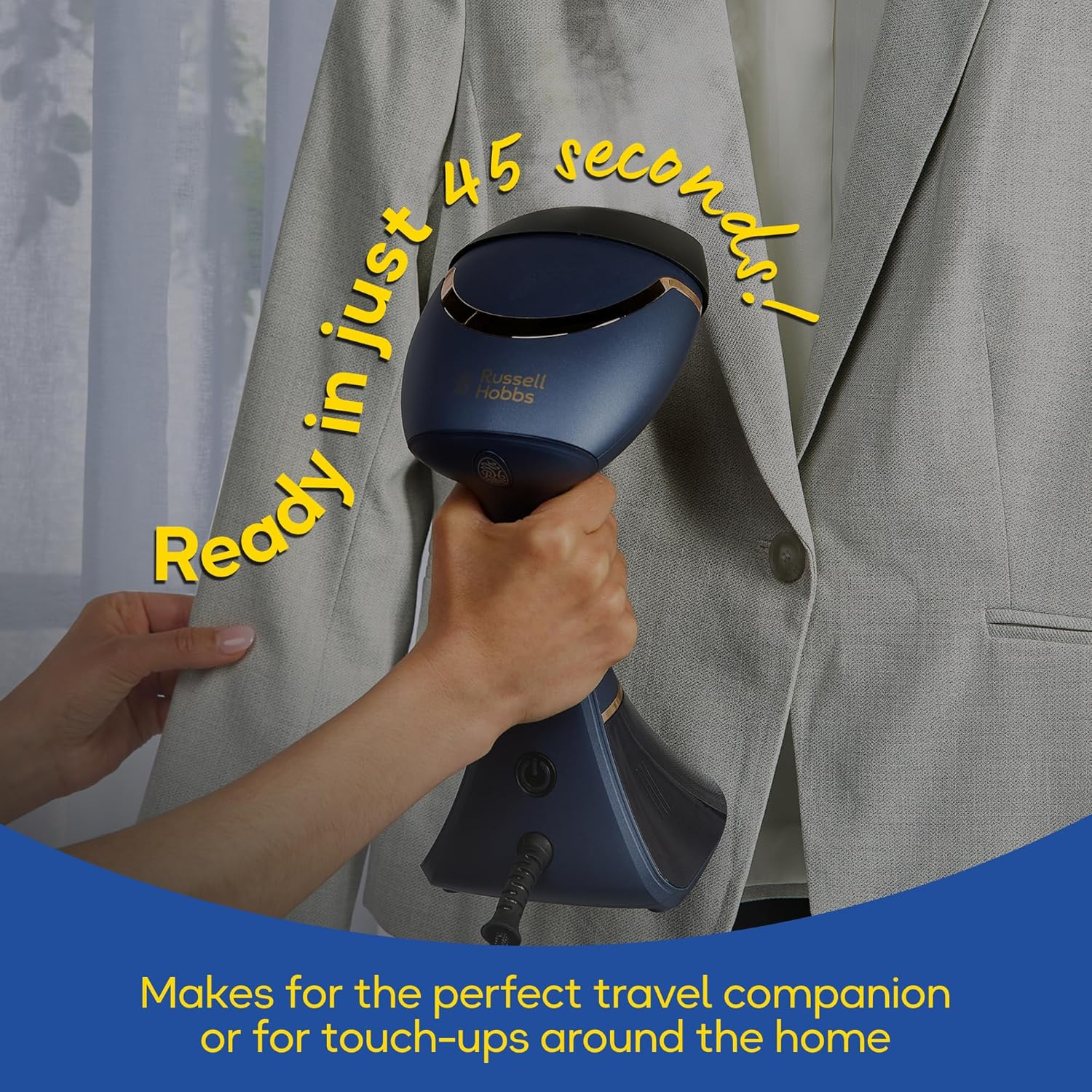 Russell Hobbs Handheld Supreme Garment Steamer, RHC410, 200Ml Water Tank, Scent Infuser, Rapid Heat-Up, Navy and Champagne image number 4