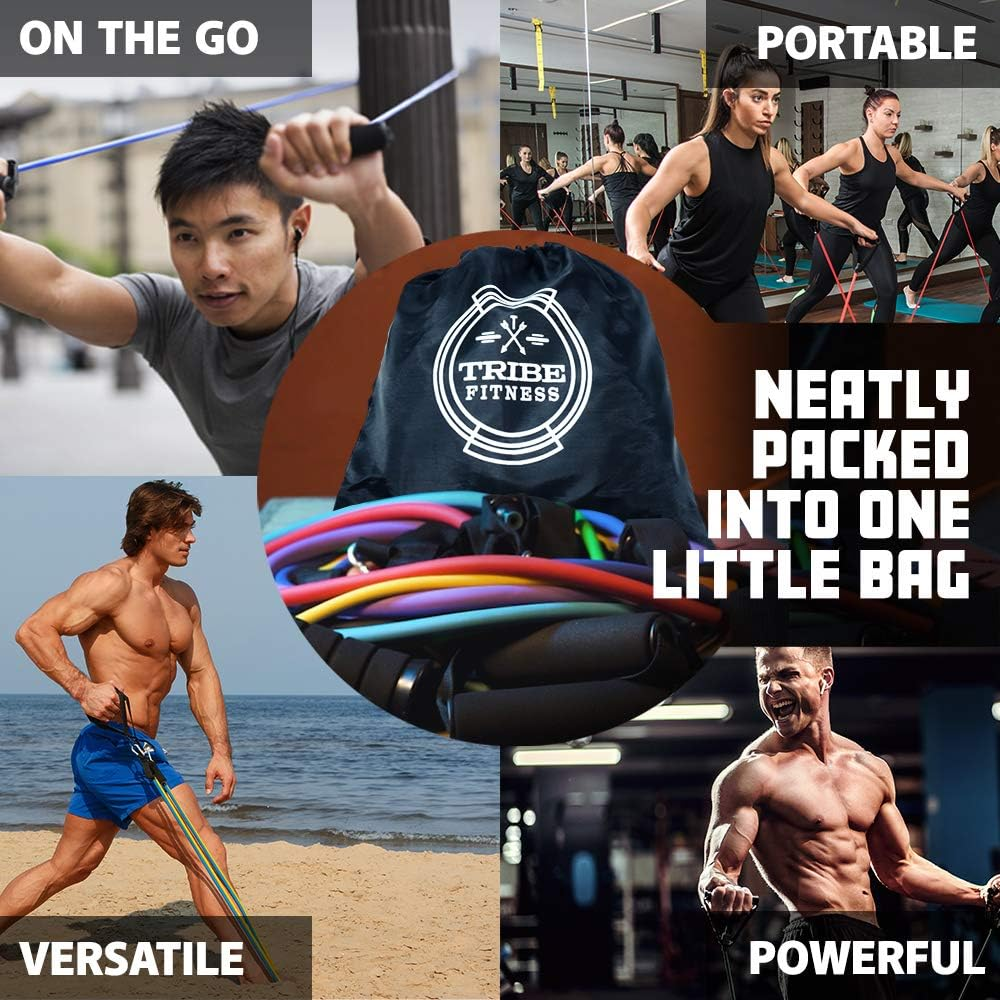 TRIBE Resistance Bands Set &Weights for Exercises Bands for Men/Women with Workout Bands, Handles, Door Anchor, Ankle Straps, Carry Bag, Exercise Ebook I Resistance Training, Fitness Equipment image number 2