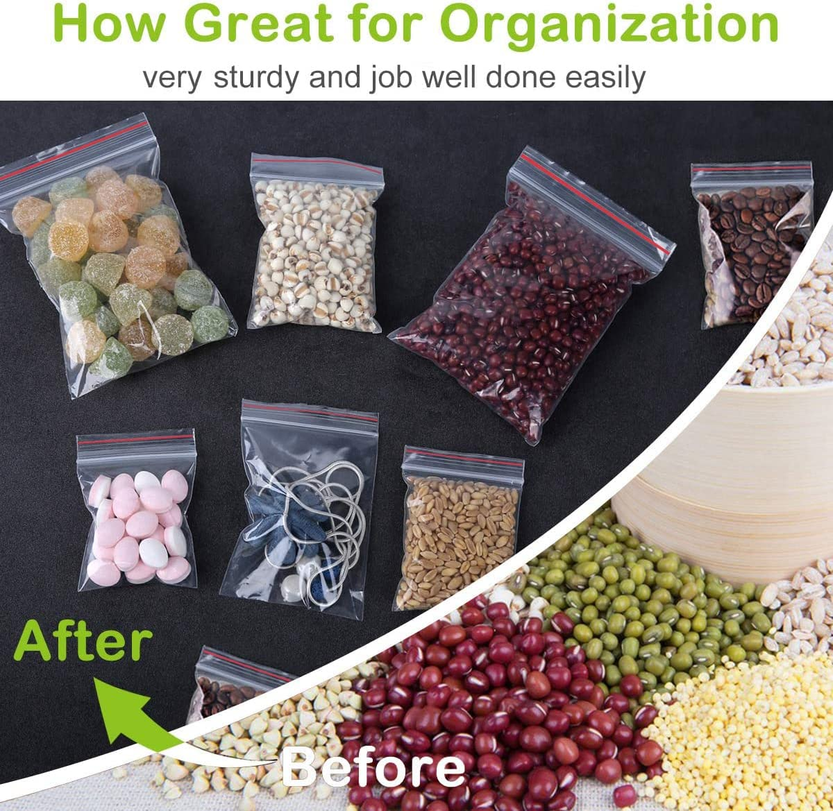 100Pcs Resealable Clear Zipper Poly Bags, Reclosable Ziplock Plastic Storage Packaging Bags for Jewelry, Food, Candy, Nut (5X7.5 Inches) image number 3