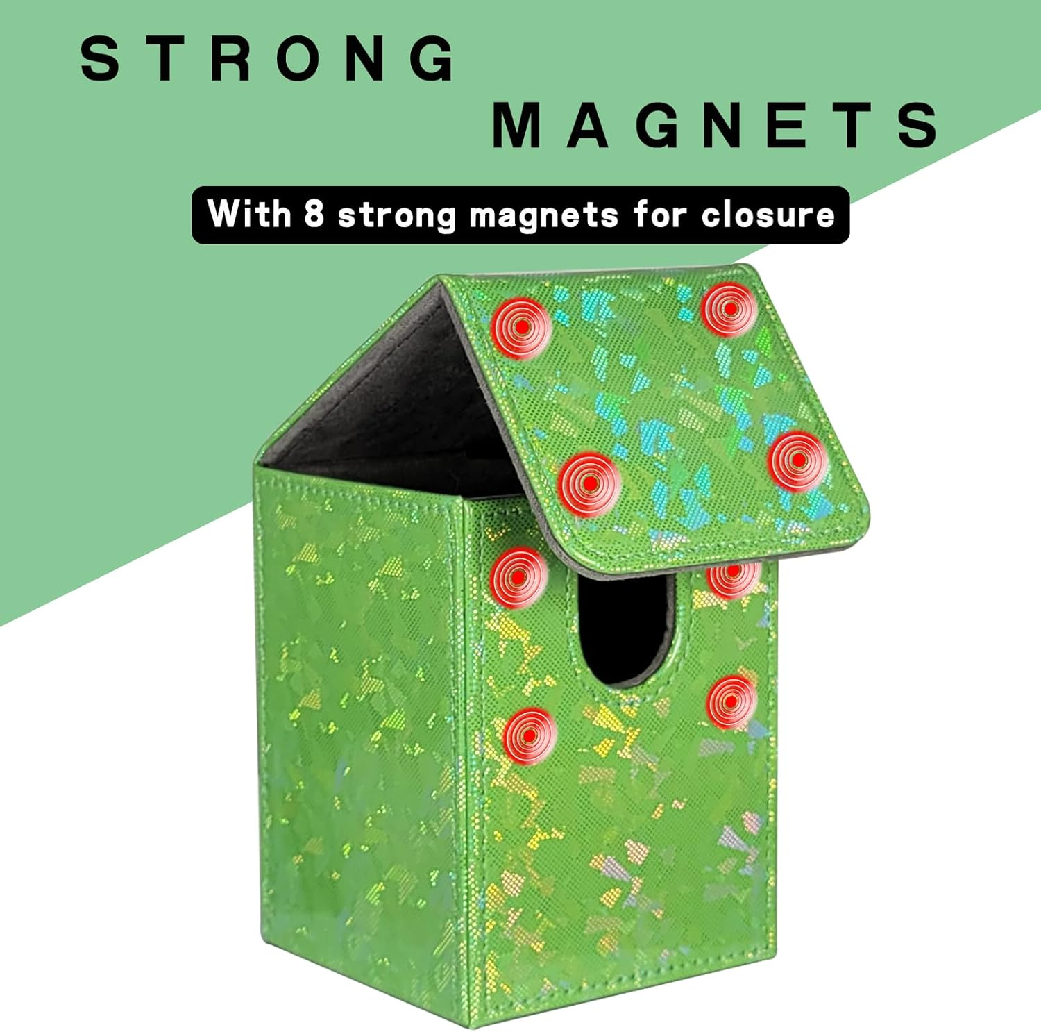 Dmoicols Sparkly Card Deck Box Holds 100+ Single Sleeved Cards,Leather Card Storage Case,Mtg Commander Deck Box with 2 Dividers Fit TCG CCG Magic Cards Vertical (Sparkly Cyan Piece) image number 1