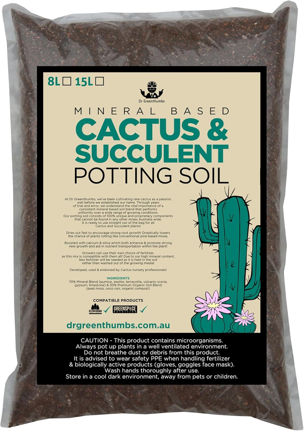 Cactus & Succulent Potting Soil 8L &ndash; Fast-Draining Mineral Blend with Calcium & Silica for Healthy Root Growth