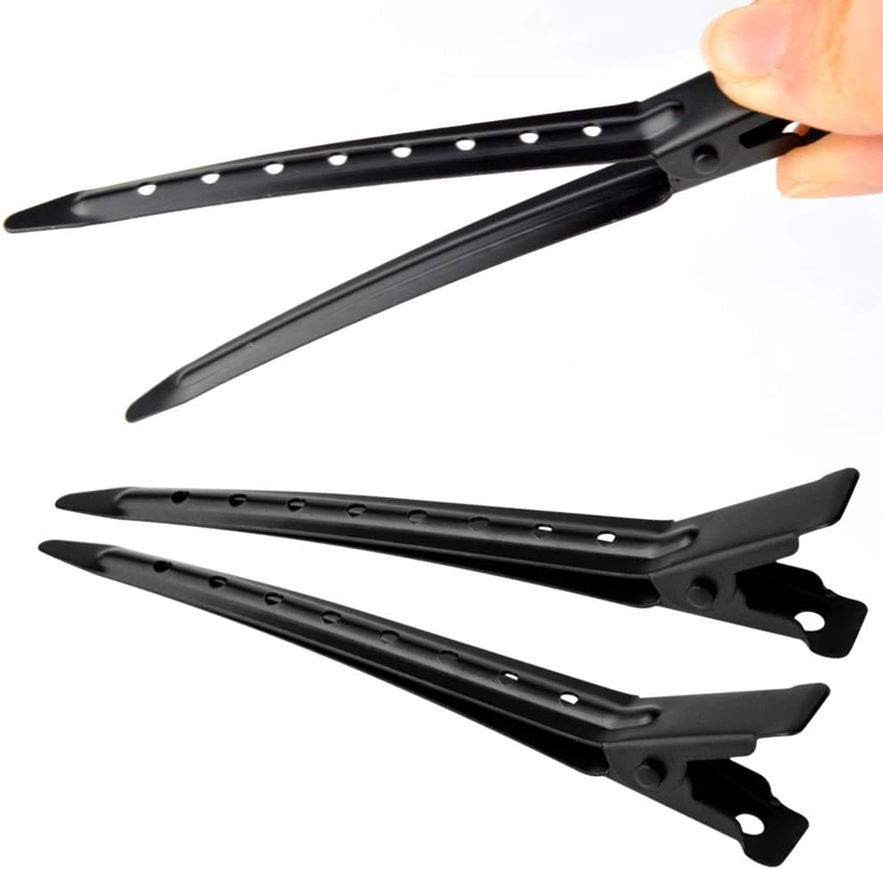 24 Packs Duck Bill Clips, Bantoye 3.35 Inches Rustproof Metal Alligator Curl Clips with Holes for Hair Styling, Hair Coloring, Black image number 3