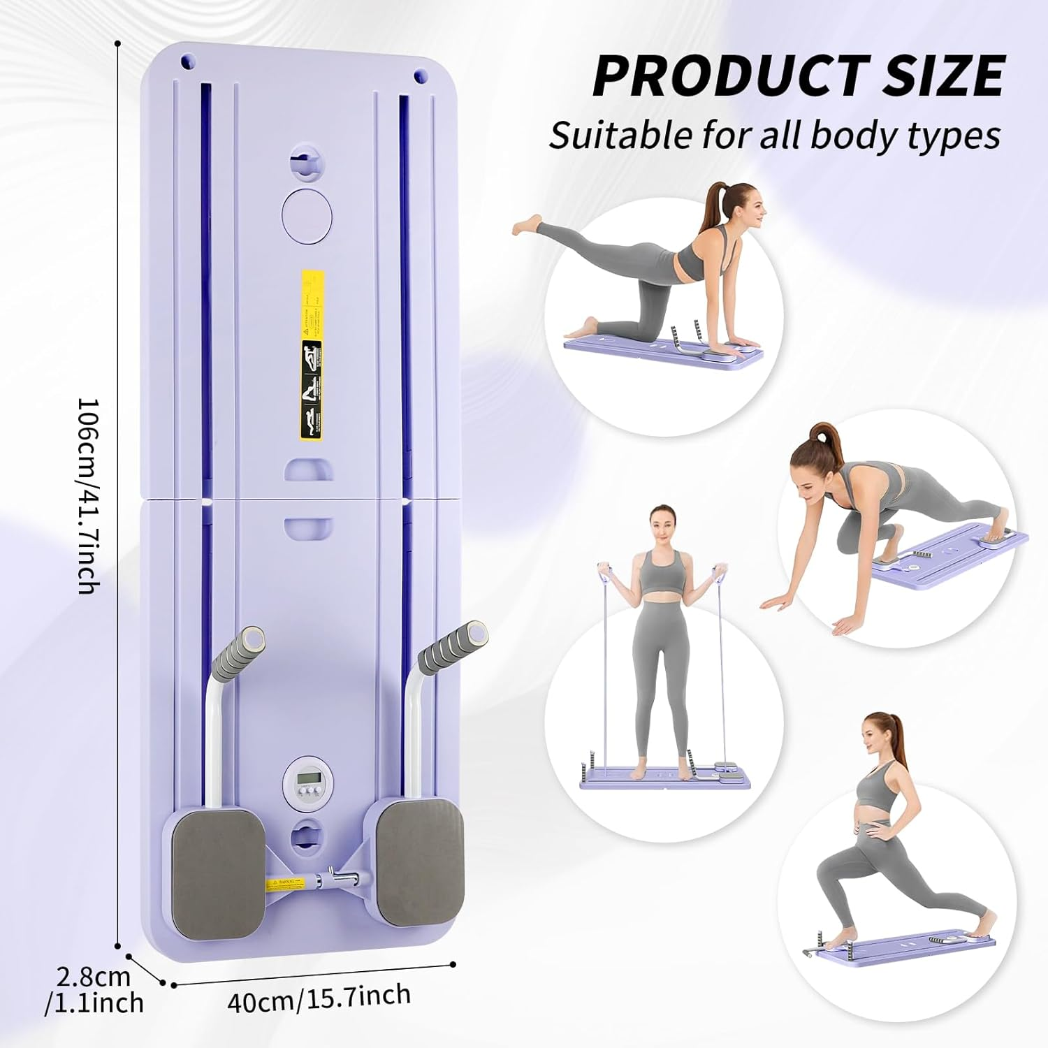 5 in 1 Pilates Reformer, Portable Foldable Pilates Board with Handles, Purple 106Cm X 40Cm X 2.8Cm Multifunctional Exercise Machine Workout Equipment for Women, Core, Abs Workout, Full Body Training image number 3