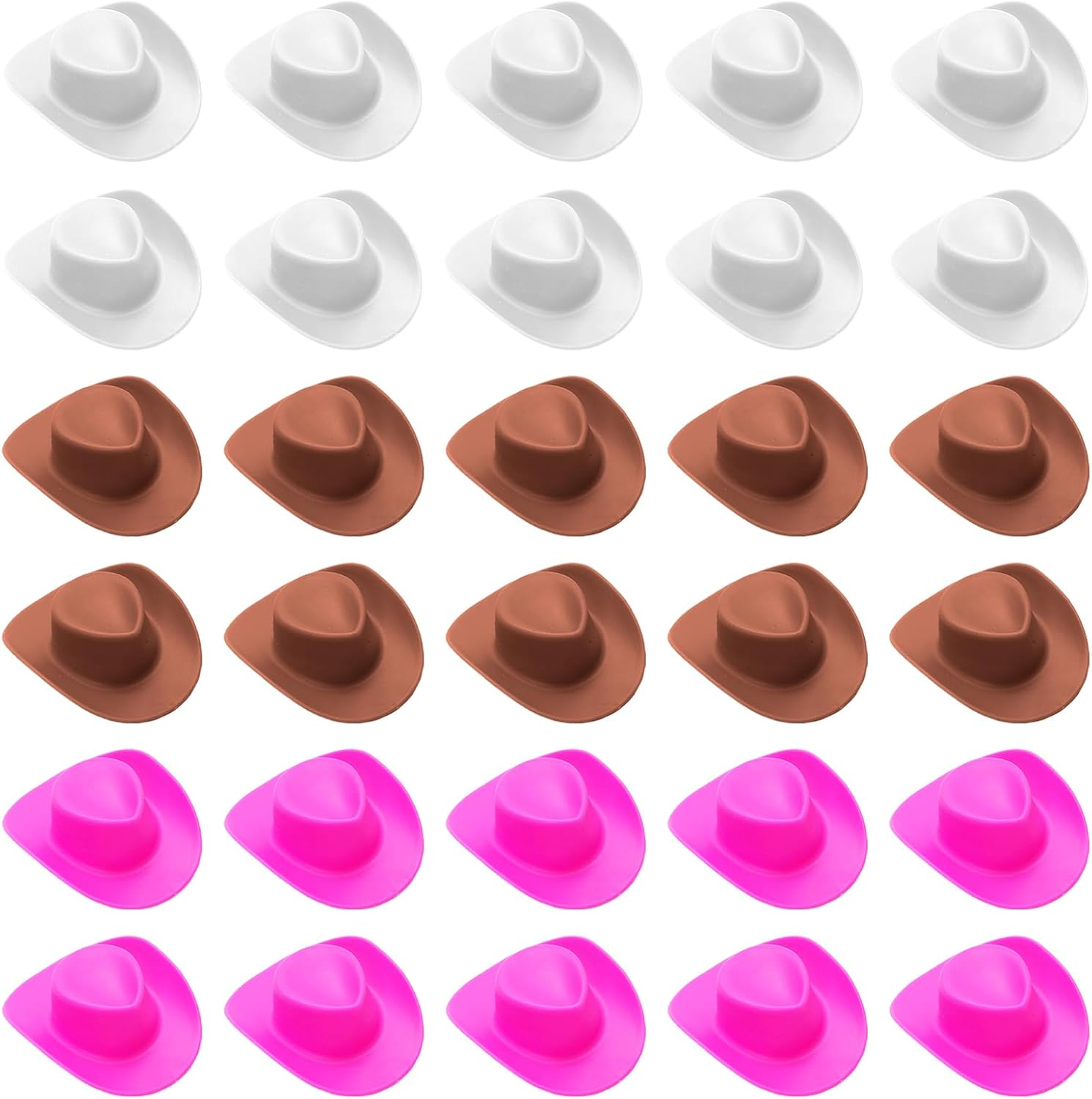 30 Pcs Plastic Mini Western Cowboy Hats Bulk Mini Cowgirl Cowboy Hats Small Cowboy Hats Cute Miniature Hat for Crafts Bottle Cake Party Decoration (White,Brown,Pink) image number 1