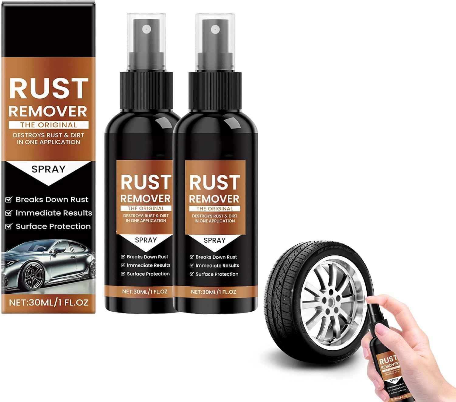 Rust Remover Spray, 2Pcs Rust Converter, Car Scratch Remover, Metal Restoration Spray, Automotive Rust Treatments, Ideal for Chains, Cars, Metal, Boats, Tools, Rvs and Metalworking (30Ml) image number 2