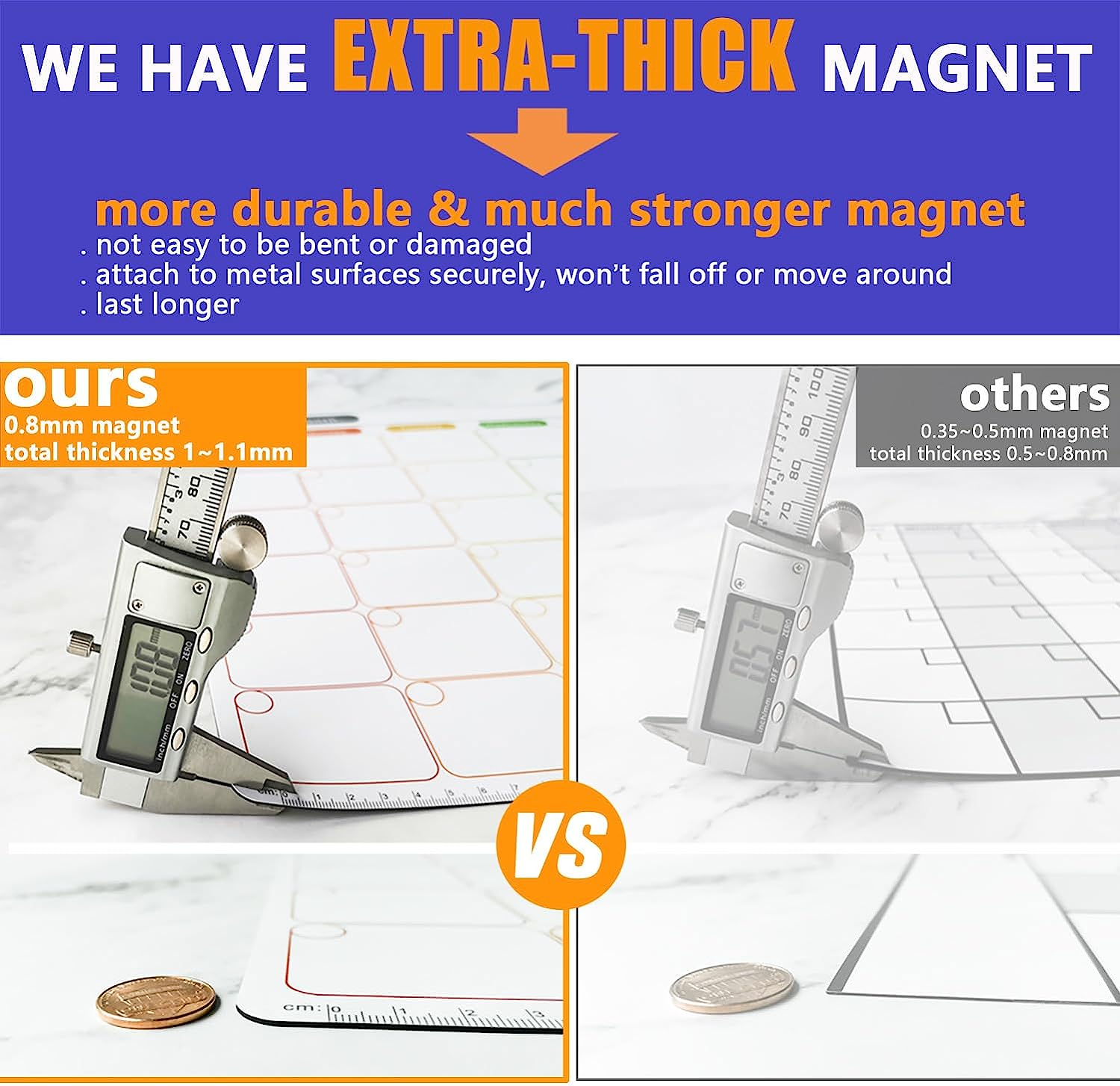 Magnetic Calendar for Refrigerator. Horizontal Weekly Dry Erase Fridge Calendar Whiteboard Meal Planner Menu Board - Thickened Magnet. with Upgraded Fine Tip Marker & Eraser & Holes for Wall Hanging image number 5