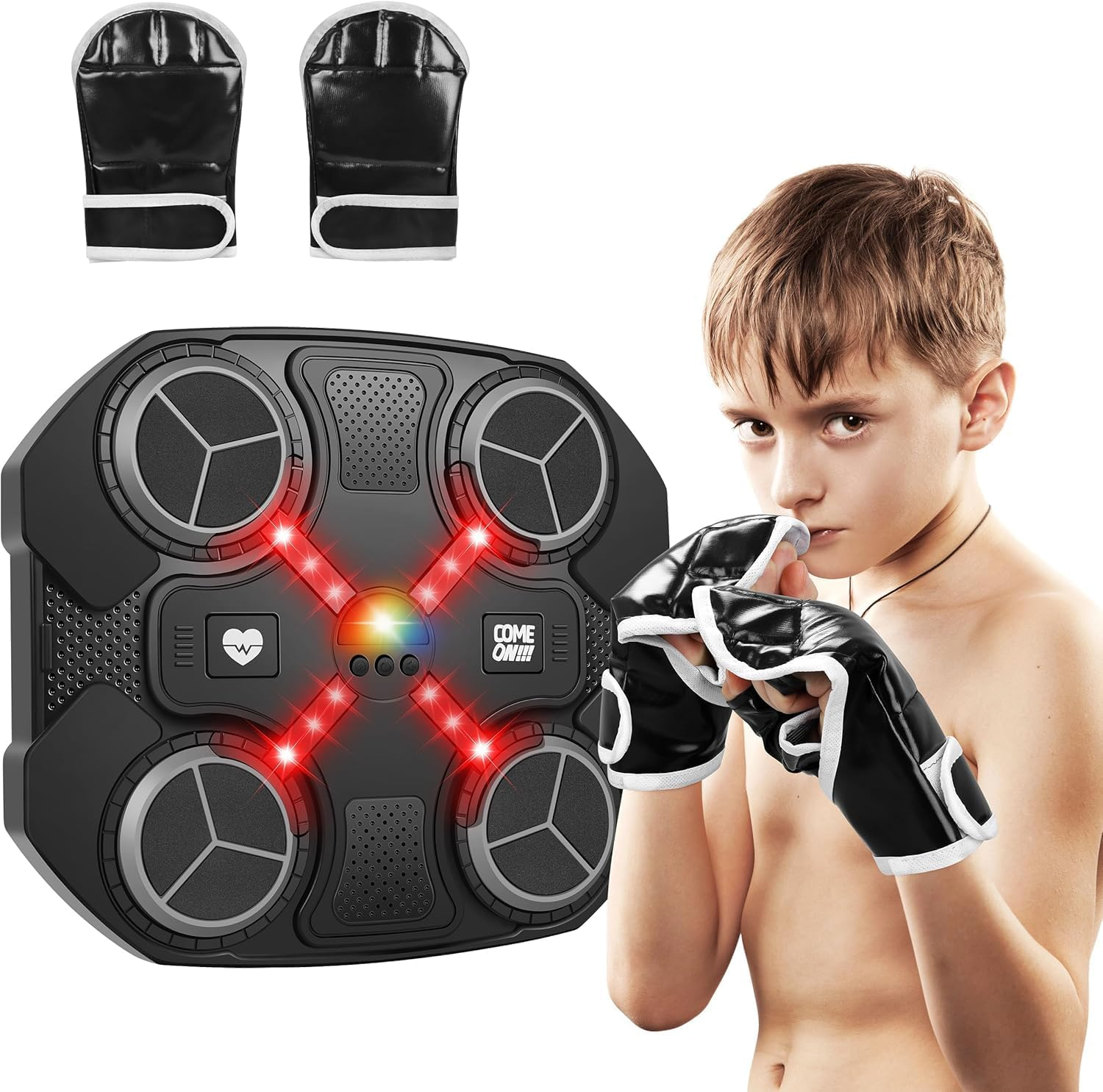 Music Boxing Machine with Boxing Gloves, Smart Music Machine with LED Light Bluetooth Sensor, Wall Mounted Target Training Equipment, 3 Speeds Punching