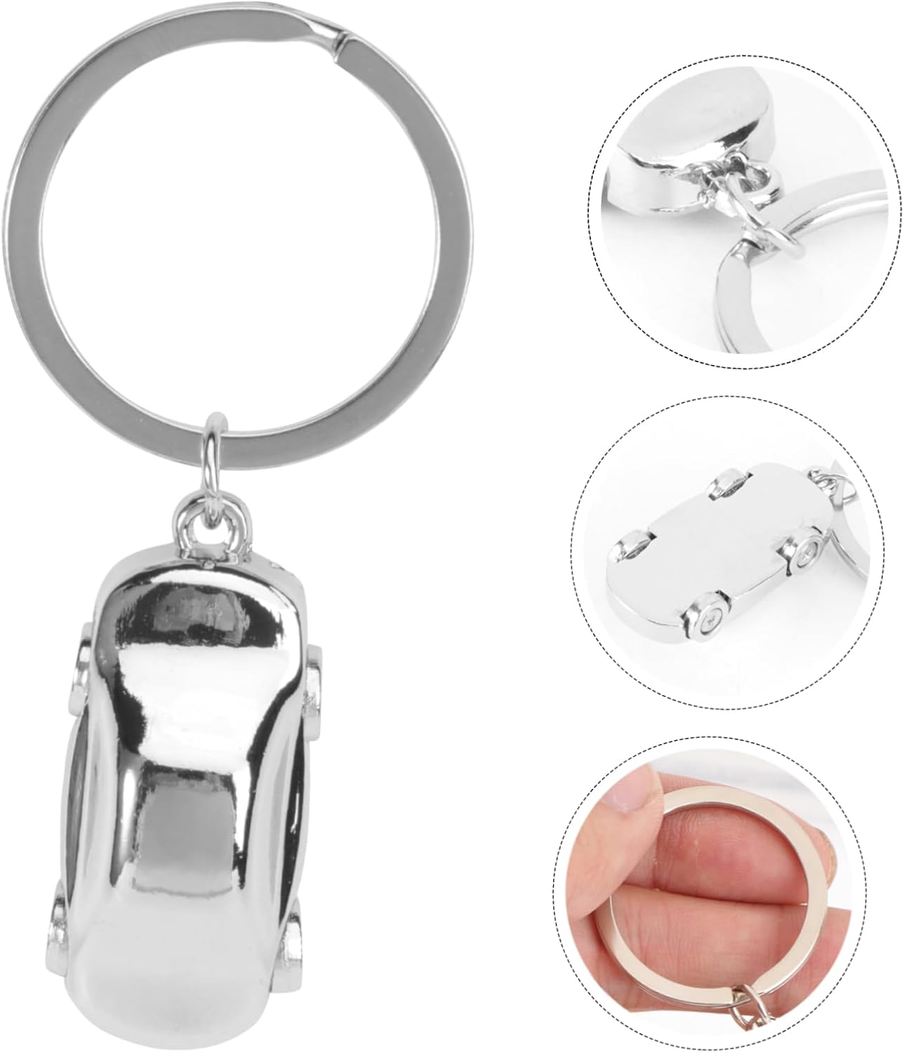 Car Shaped Metal Keychain Keyring Silver, Creative Automotive Keyring for Men and Women, Sturdy Car Key Chain Accessory for Vehicle Interior Use image number 2