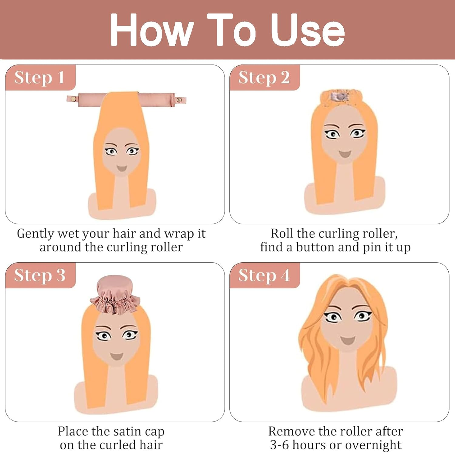 Overnight Hair Rollers, Set of 2, Heatless Curls Set, Non-Slip Sleeping Curling Band Overnight, Heatless Silk Hood Curlers for Short, Medium, Long Hair Girls Overnight Curls (Pink)