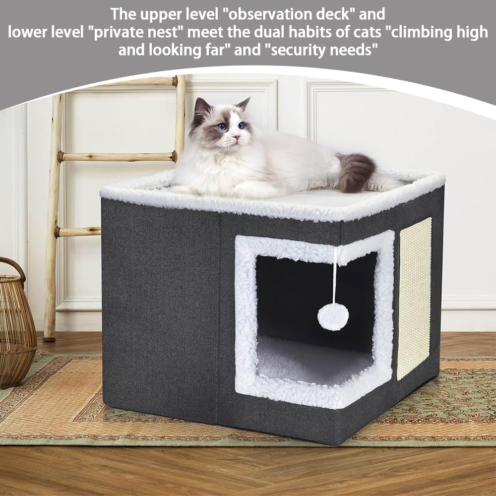 Double Layers Cat & Dog Bed with Removable Mattress, Plush Foldable Pet House, Large Covered Cat Beds Cave & Furniture, Stylish Modern Design for Home Apartment Kitten Kitty Small Pet (41X41X35Cm) image number 1