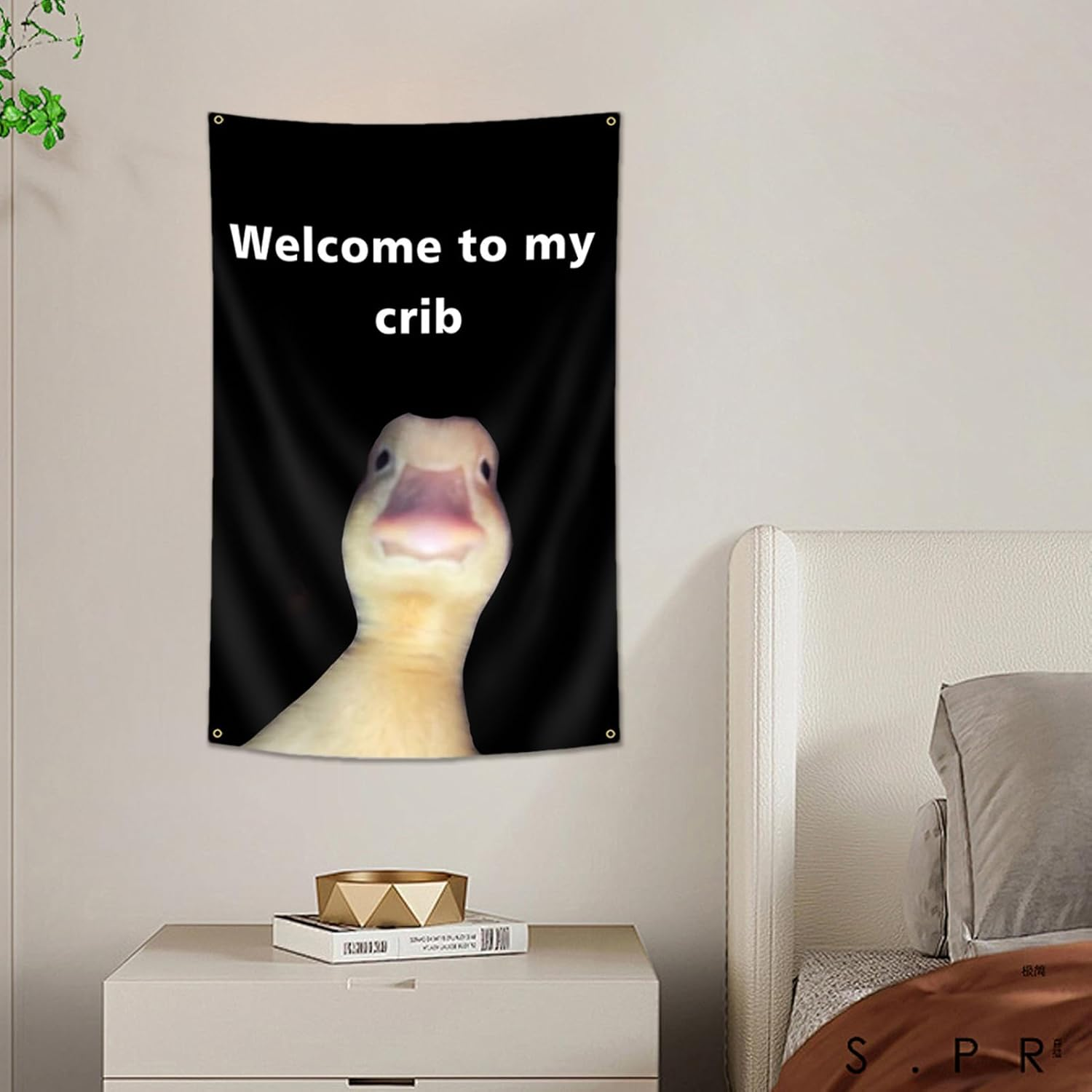 Welcome to My Crib, Duck Flag Wall Tapestry Hangable with Brass Grommets, Bedroom Decorations, Home Decor, Funny Posters, Indoor Outdoor Backdrop for College Dorm image number 1
