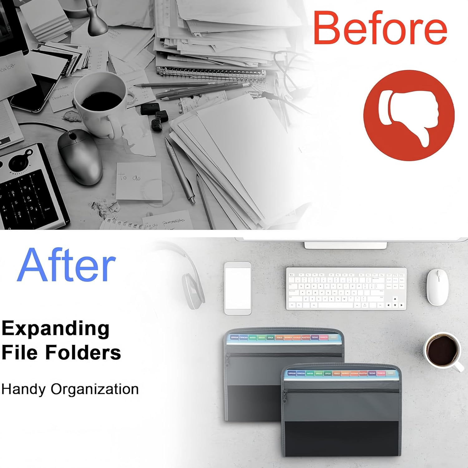 File Organiser Expanding File A4 Binder Display Folder Document Holder Office Supplies 13 Pockets Document Organizer with Zipper Document Wallet with 24Pcs Multicolor Labels image number 1