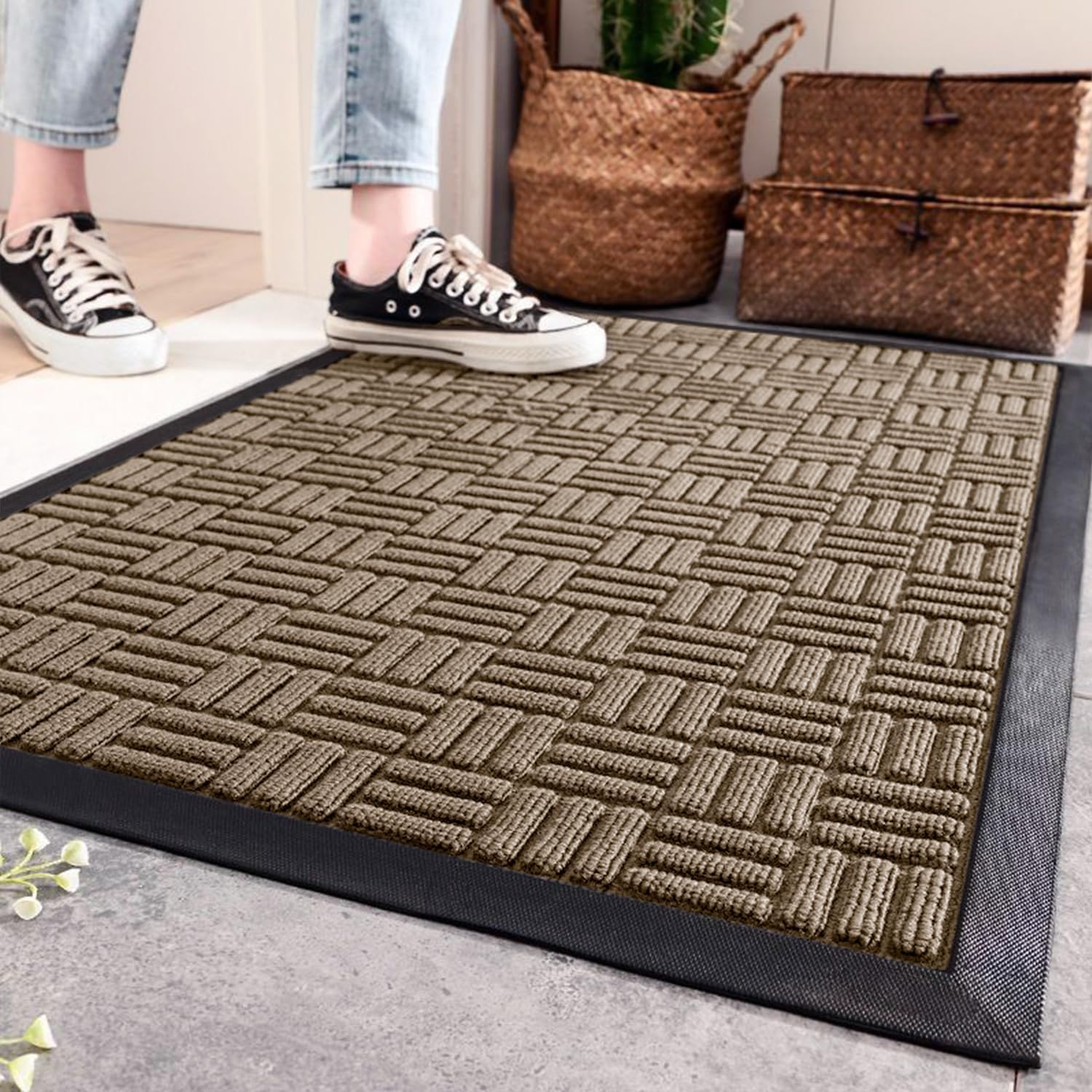 Door Mats Outdoor Indoor, Heavy Duty Non Slip Welcome Mats for Front Door, Easy Clean outside Doormats for Outdoor Entrance Home Entry Mat, Patio Waterpoor Rubber Door Mat, 45X70CM Brown