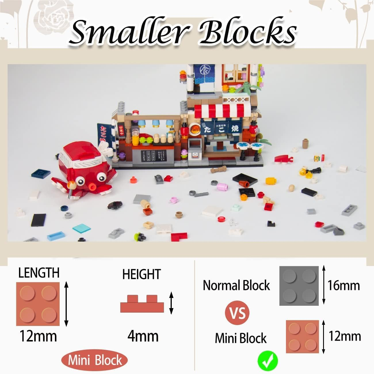 Oundarm Japanese Street View Mini Building Blocks Kit-Takoyaki Shop, Foldable Japanese Mini Store Toy for Adults Boys Girls 6+ (722 Pcs)