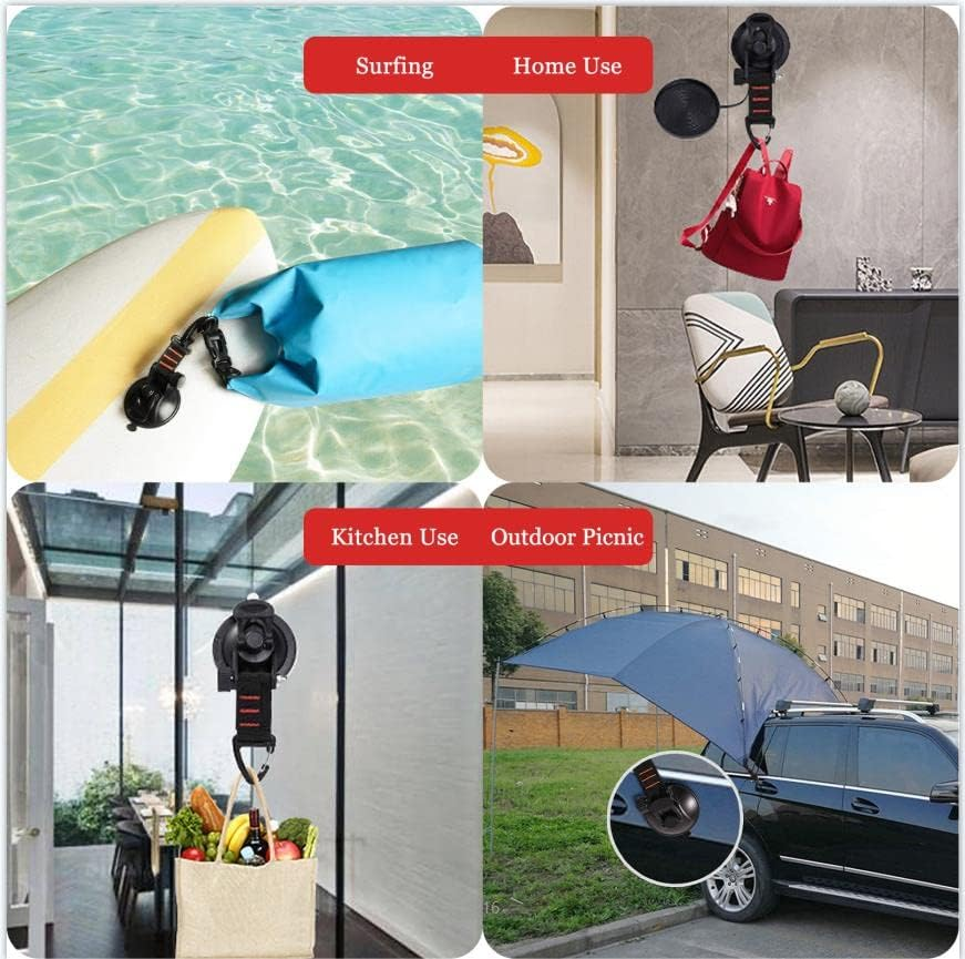 INMORVEN Heavy Duty Suction Cup Hooks，Camper Accessories 4 Pieces Car Camping Essentials with Rotatable Hooks Tie down with Viscous Silicone Strong Power for Car Awning Boat Accessory.(Red Line) image number 6