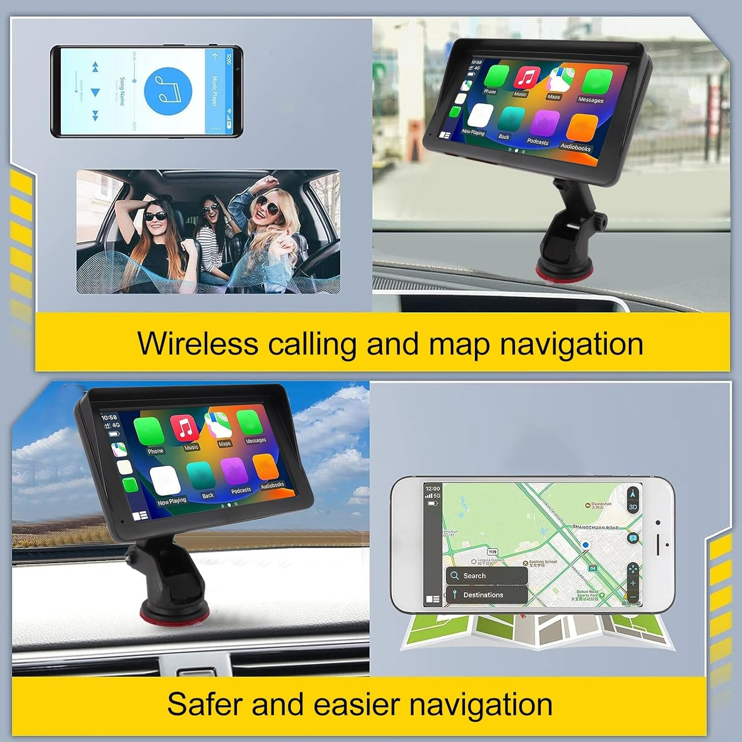 Jectse 7 Inch HD Double Din Car Stereo, 2.4Ghz Wifi Touchscreen Multimedia Player, Voice Control, Bluetooth Calling, Navigation, for 7-32V Vehicles image number 3