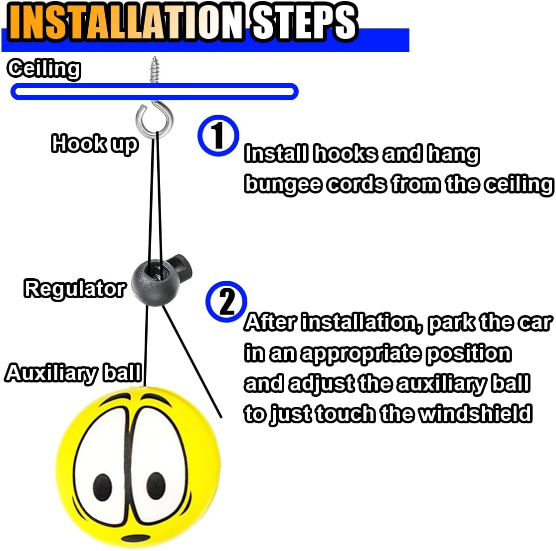 2PCS Garage Parking Aid-Parking Ball, Parking Ball Guide System, Retractable Parking Assist Ball, Parking Assistant with Ball Sensor Assist Solution, Perfect Garage Car Stopper for Vehicles (Big Eye) image number 1