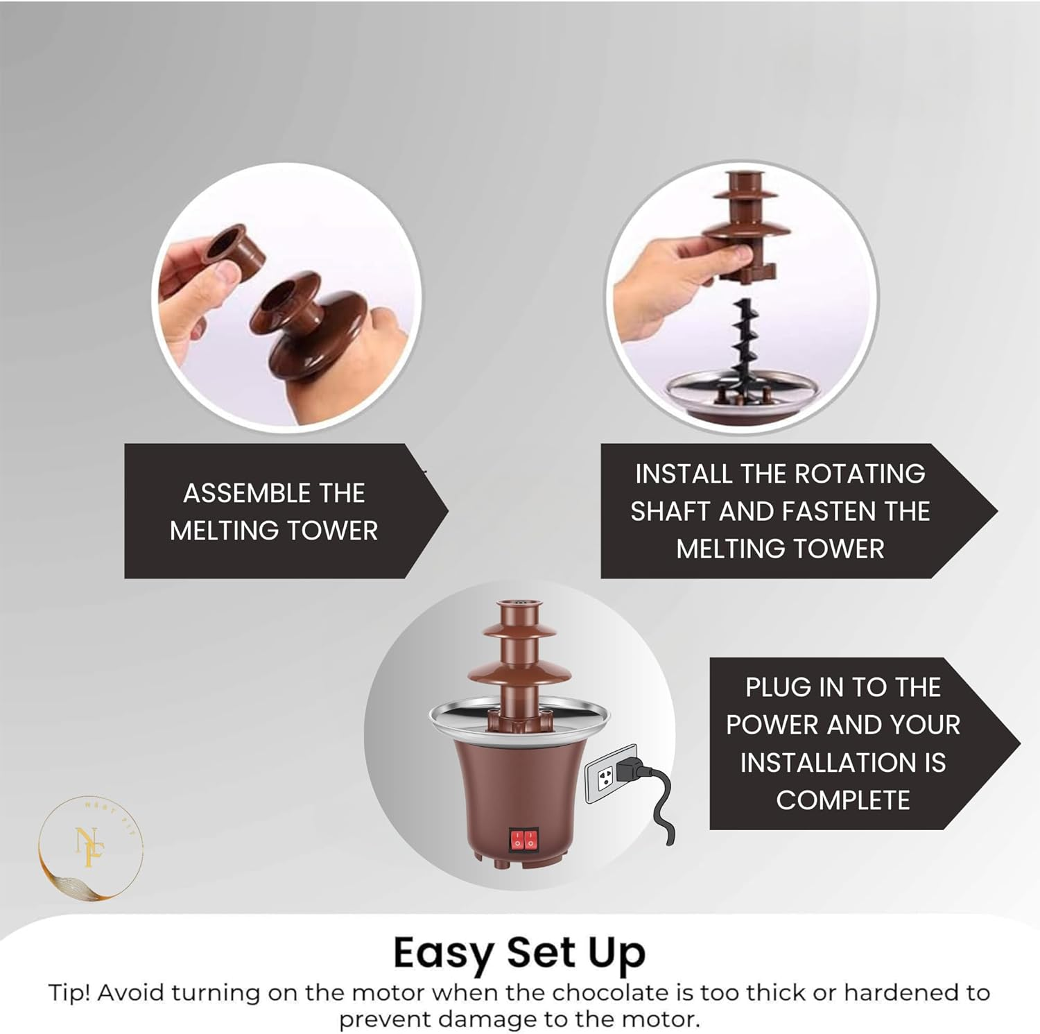 NEST FIT | Chocolate Fountain | 3-Tier Stainless Steel Chocolate Fondue Fountain Set for Parties & Home Use | Perfect for Chocolate, Cheese, Hot Sauce & Melting Fondue | Large Pot for Hot Chocolate image number 1