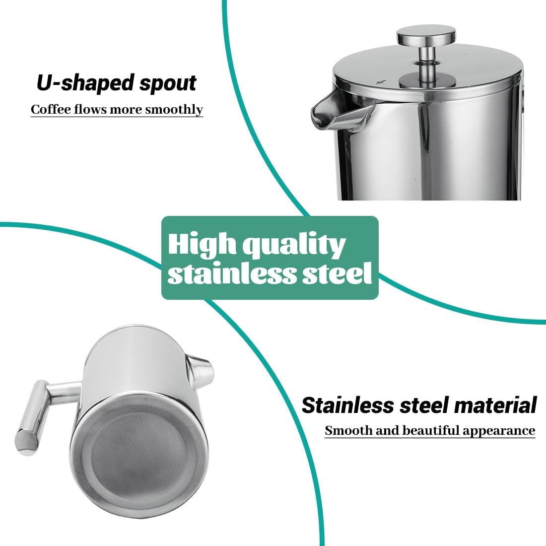 Stainless Steel French Press Coffee Maker (34Oz/1000Ml), Insulated Coffee Maker with Extra 2 Filters, Durable & Rust-Proof, Ideal for Home and Travel image number 5