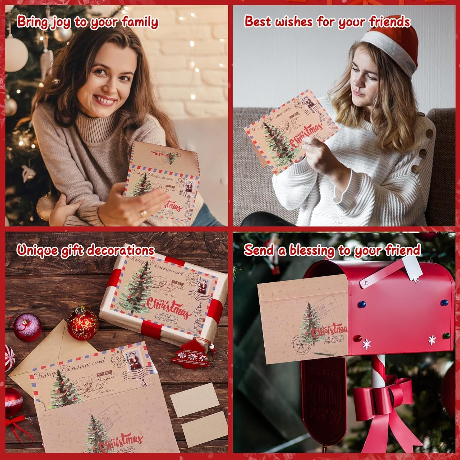 20Pcs Christmas Cards and Envelopes Set, 10Pcs Christmas Tree Greeting Card, 10Pcs Envelopes, Vintage Xmas Cards Blank, Christmas Postcards, for Holiday New Year Christmas Day Wishes Cards Gifts image number 1