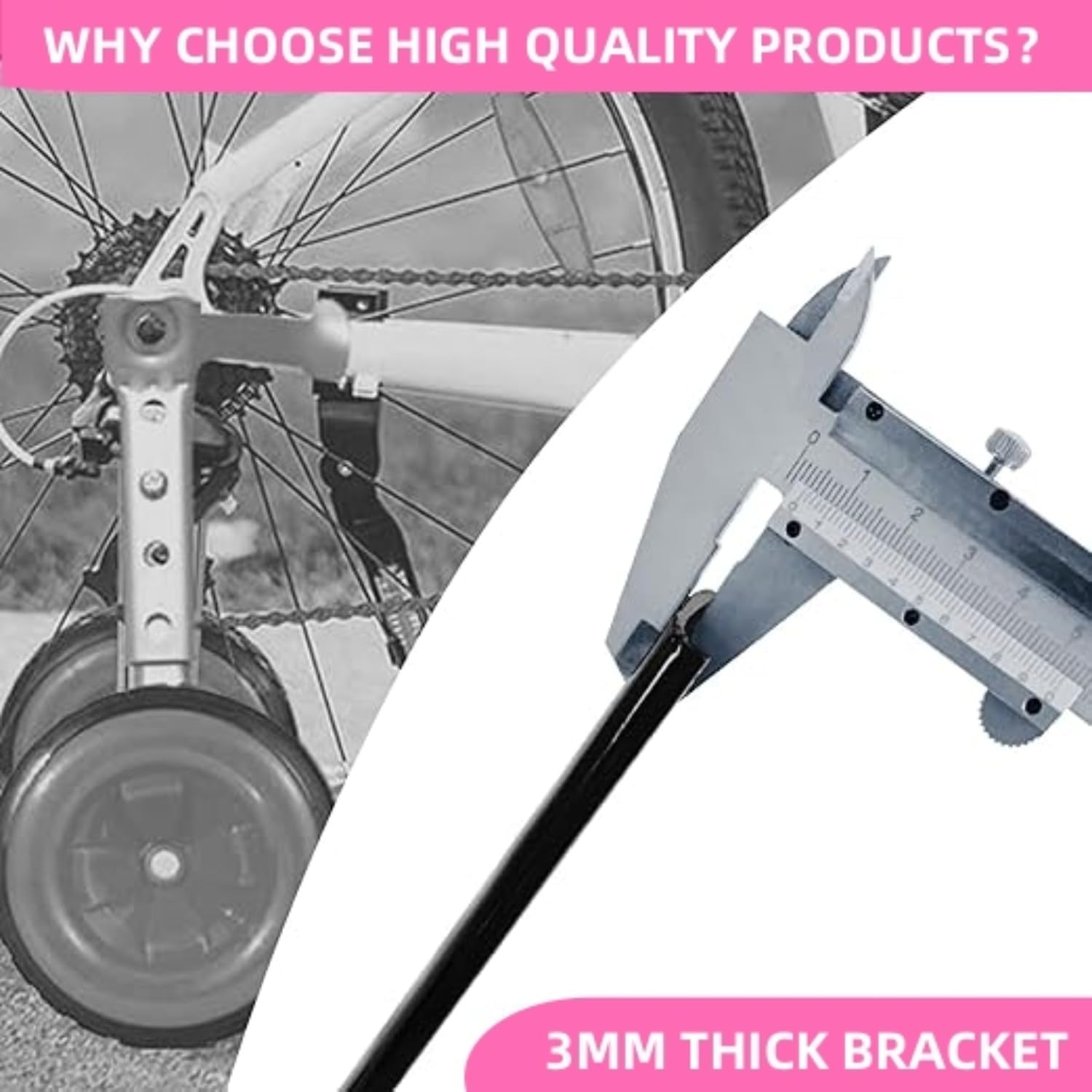 1 Pair Bicycle Training Flash Wheels Set, Bike Stabilizers Support Wheels Steel Frame for 12-20 Inch Little Bicycle Stabilisers Bike Safety Training Equipment (Pink) image number 2