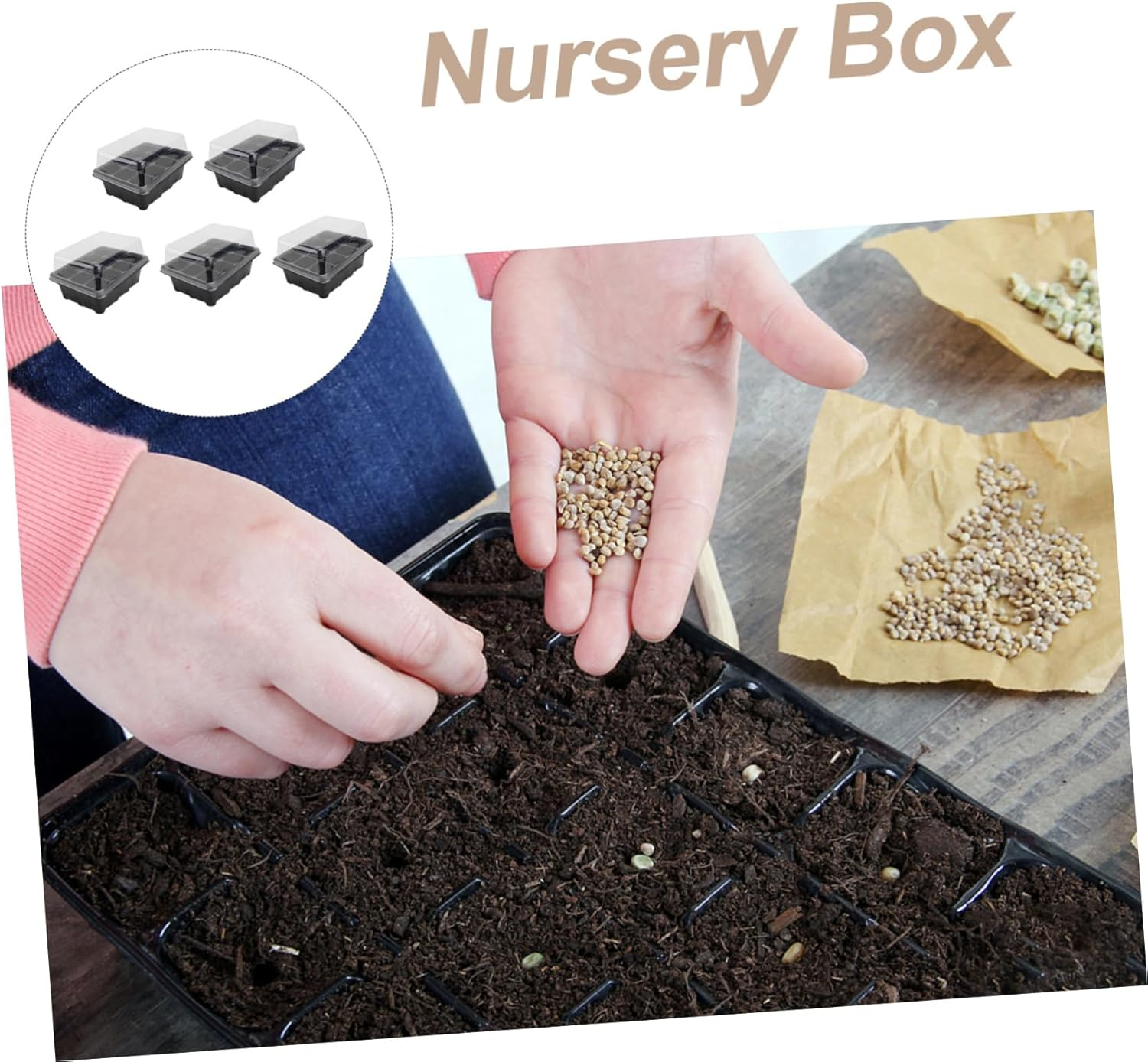 5 Pack 18X14X6Cm Plant Nursery Pots Starting Trays Sprout Trays Lids for Bonsai Gardening