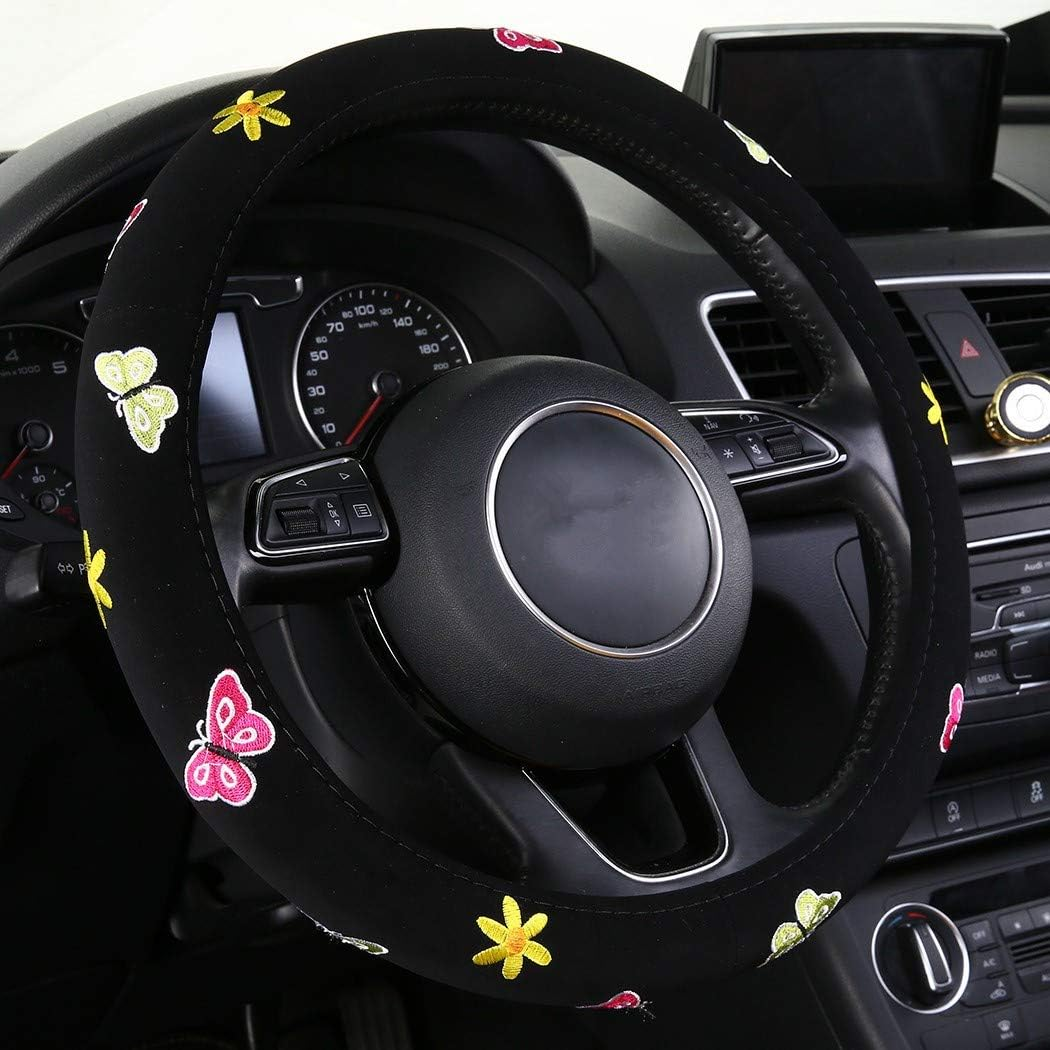 SHAKAR Fashion Steering Wheel Covers,Universal 15 Inch Floral1