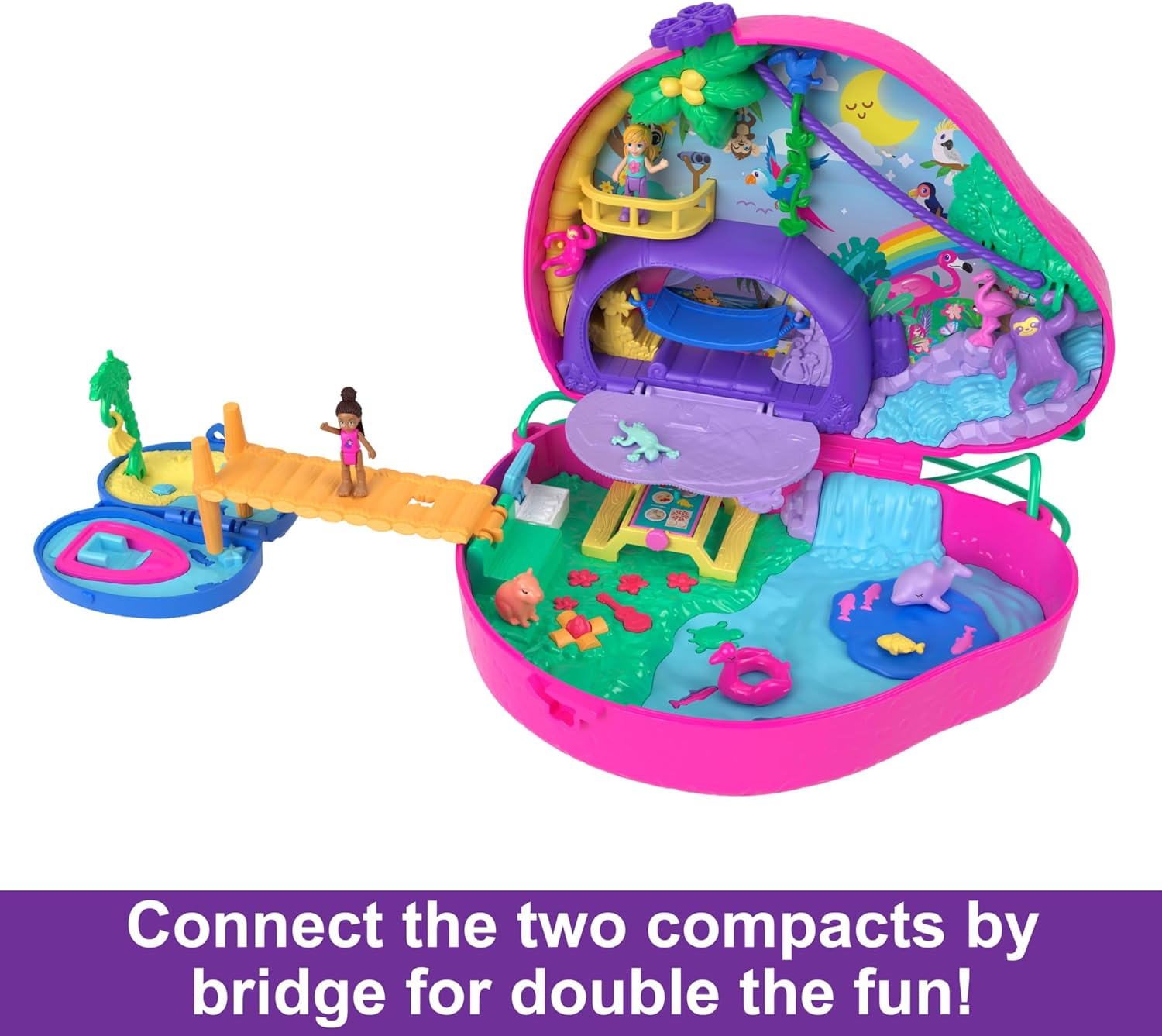Polly Pocket Playset and Travel Toy with 2 Micro Dolls and 12 Accessories, Animal Toy, Sloth 2-In-1 Purse Compact image number 5