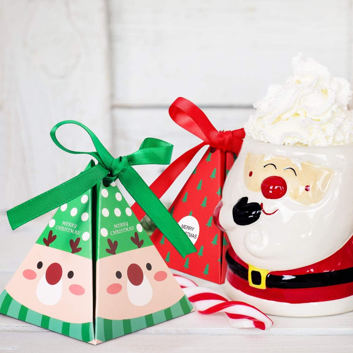 30Pcs Christmas Candy Boxes Xmas Cookie Christmas Tree Printed Paper Box Holiday Treat Packaging Container 8X8X9Cm image number 2