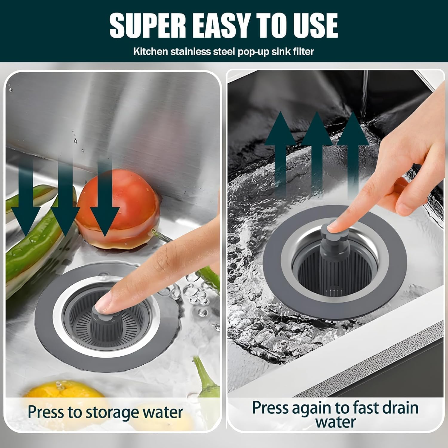 3 in 1 Kitchen Sink Drain Filter and Sink Filter, Stainless Steel Pop-Up Kitchen Sink Plug, Anti-Clogging Sink Filter,For US Standard 3-1/2 Inch Kitchen Drain (&Phi;12Cm*6Cm) image number 1