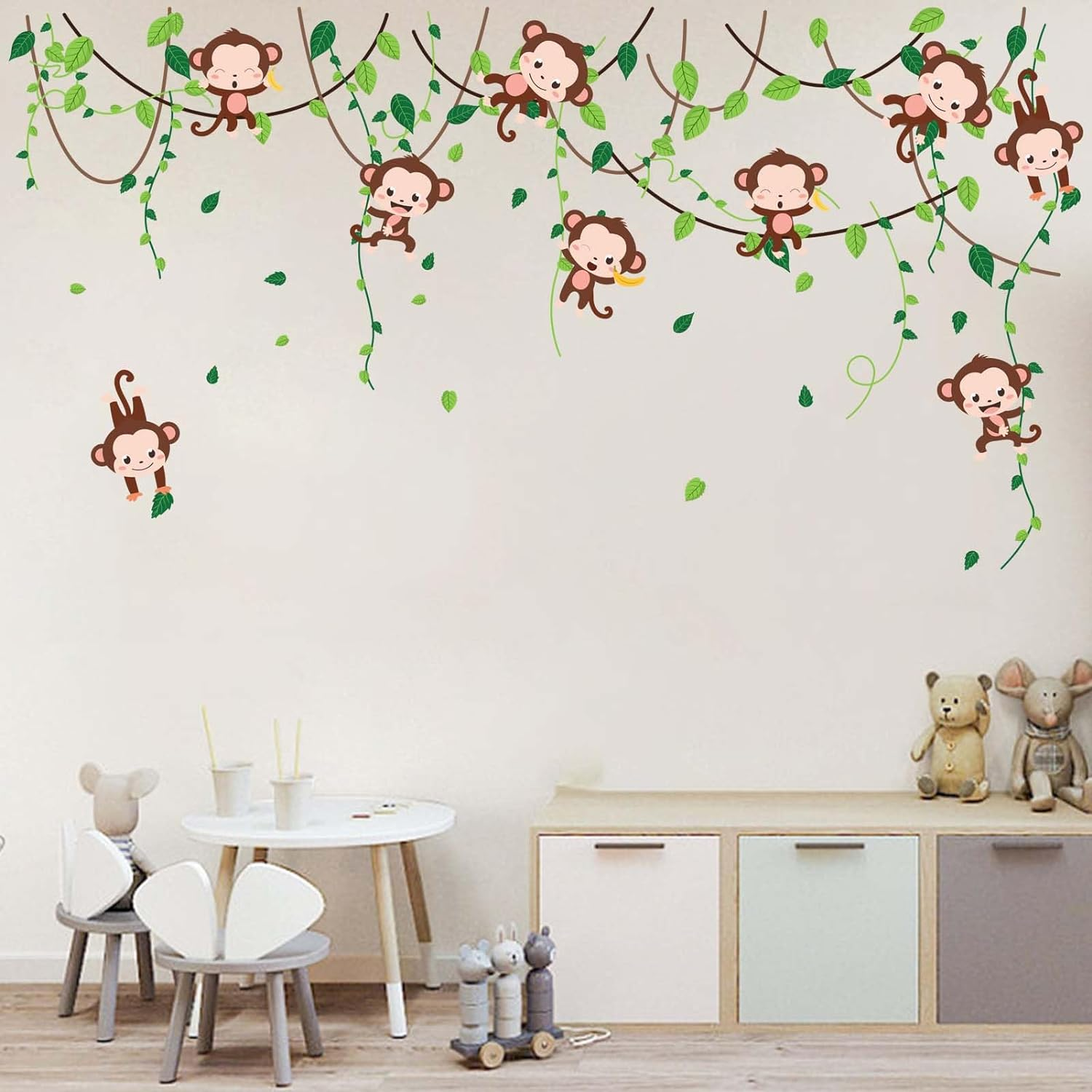 Monkey Climbing Tree Wall Stickers - Jungle Animals Vine Leaves Wall Decals - Baby Nursery Kids Girls Boys Room Daycare Playroom Classroom Wall Decor image number 5