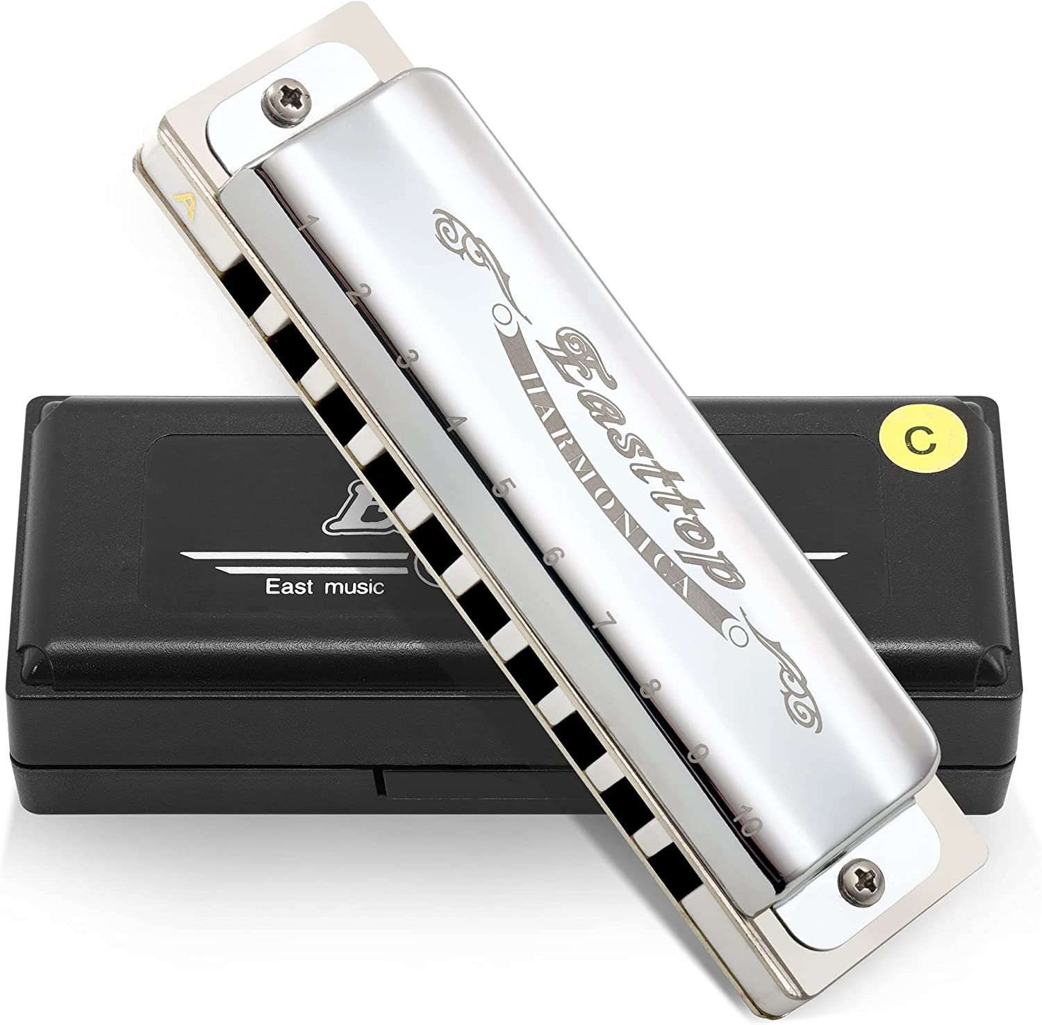 East Top Harmonica Key of C, Silver 10 Holes Diatonic T008 Harp Mouth Organ Harmonica for Adults,Professionals, Beginner, Students and Kids image number 3