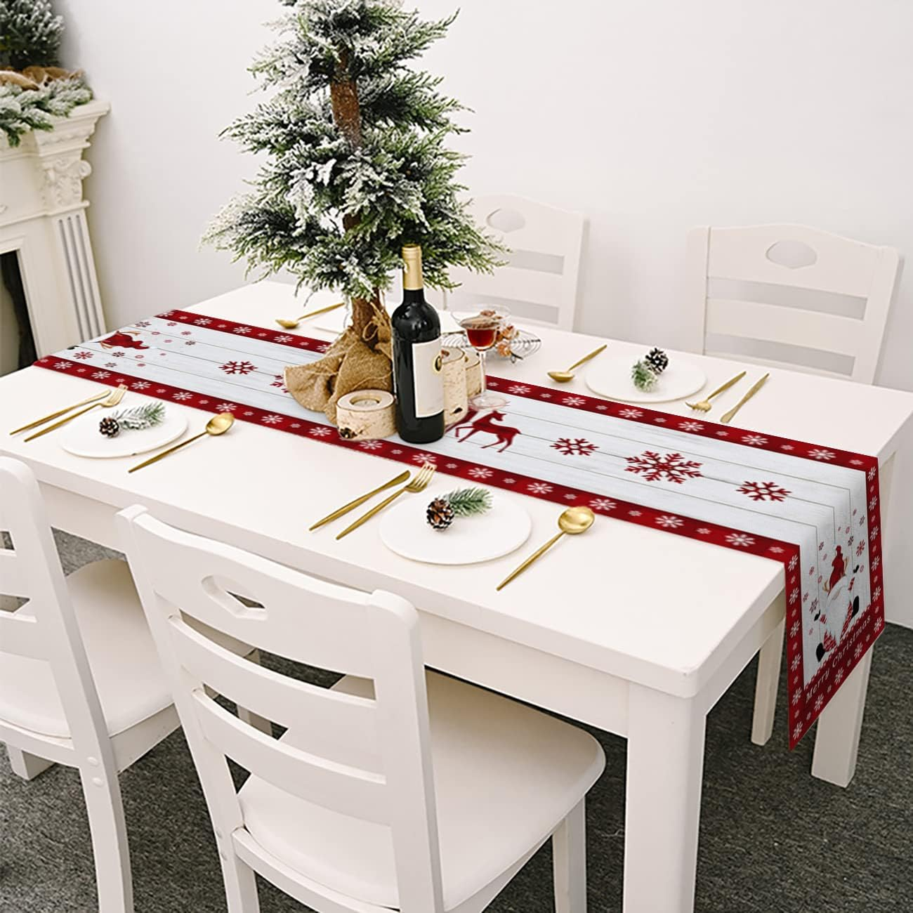 Christmas Table Runner, Santa Table Runners,Linen Christmas Table Cover Dining Table Wrinkle-Free Decoration for Indoor Outdoor Home Party D&eacute;cor (33X178 Cm) image number 3