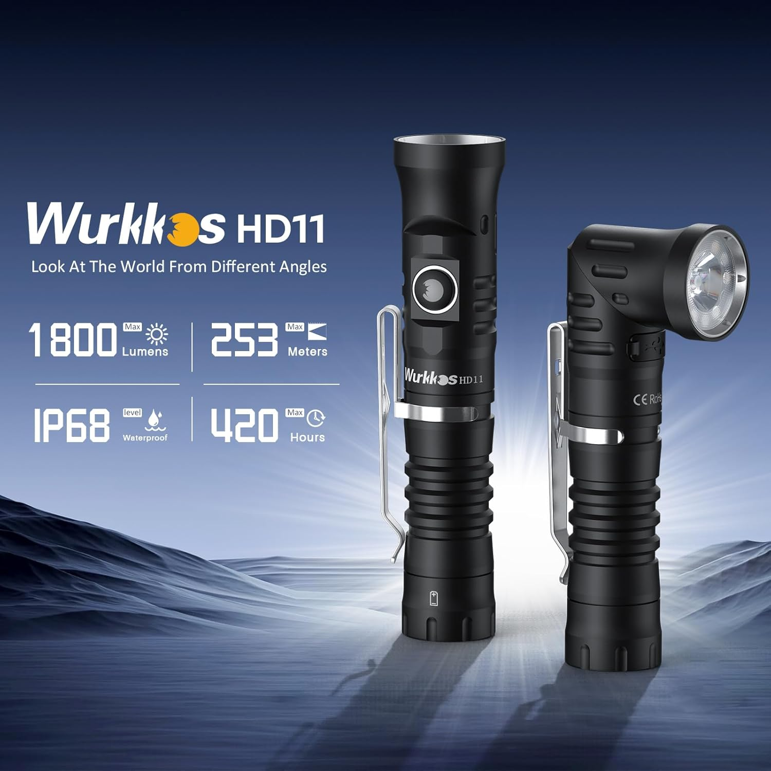 Wurkkos HD11 Right Angle Flashlight with Red Light, 1800 Lumens Magnetic 90 Degree Light, Spotlight & Floodlight EDC, IP68 Waterproof for Working Outdoors, Repairing image number 5
