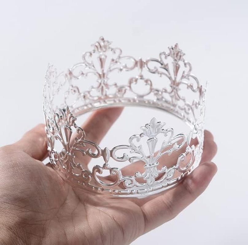 Vintage Princess Mini Crown Cake Topper Decoration for Baby Shower Birthday Wedding Christmas Princess Theme Party Decorations Newborn Photo Prop Silver image number 3