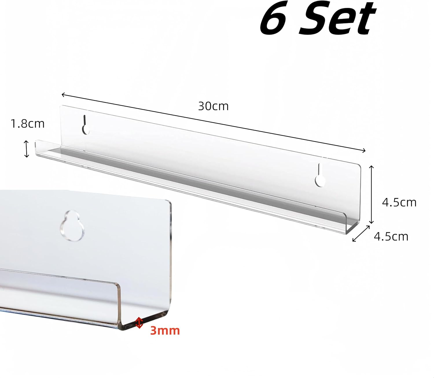 12 Inch Vinyl Record Shelf Acrylic Record Holder,6 Sets Wizefolk Wall Mounted Vinyl Floating Wall Shelf Wall Display Wall Shelf, for Lp Collector, Store, Home, Office, Artistic Space image number 3