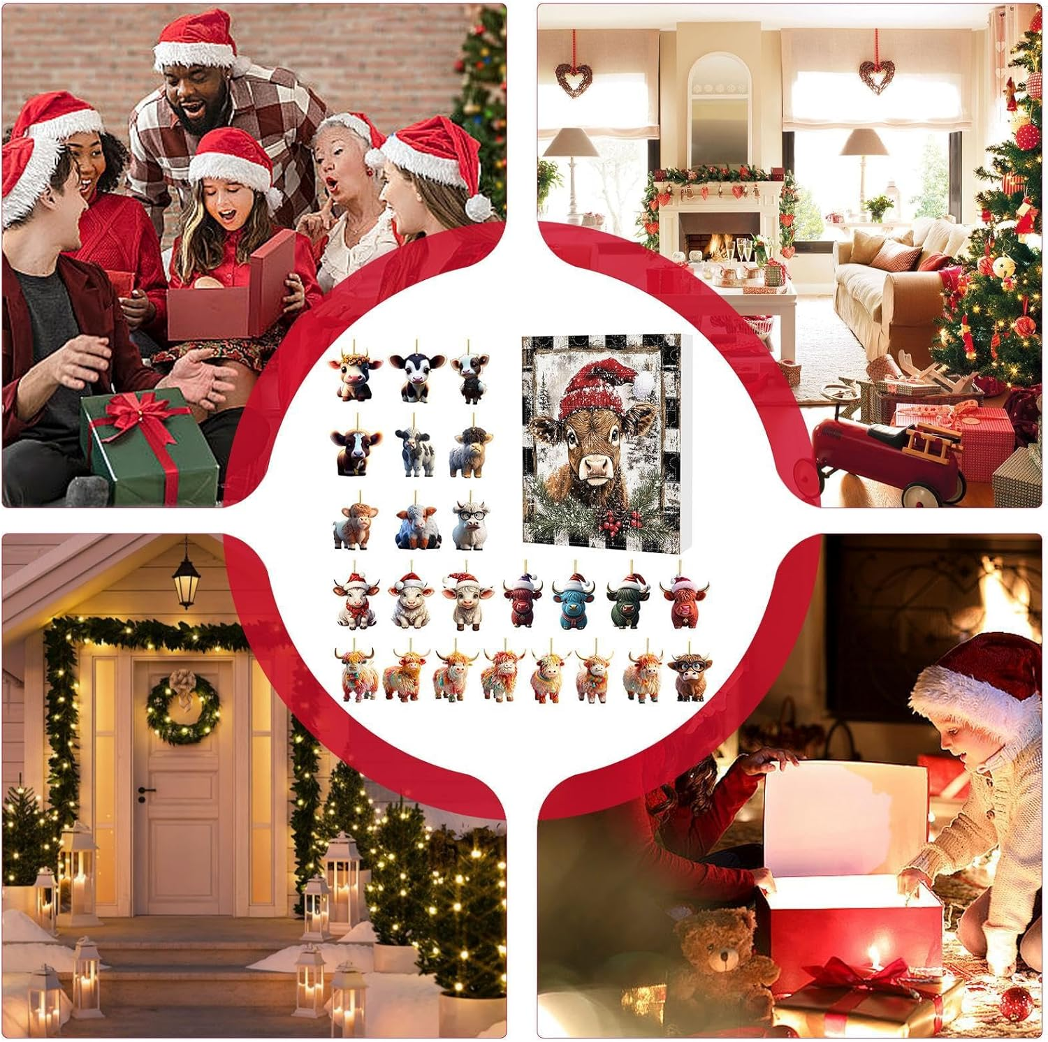 Highland Cow, 2024 Christmas Highland Cow, Highland Cow Hanging Ornaments for Christmas Decorations, Enjoy 24 Days Countdown Calendar image number 3
