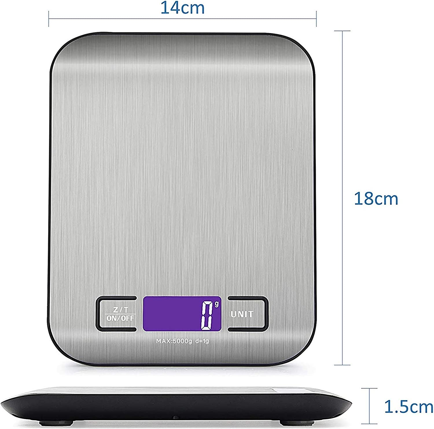 Digital Kitchen Scale Multifunction Food Scale, 11 Lb 5 Kg, Silver, Stainless Steel (Batteries Included) image number 3