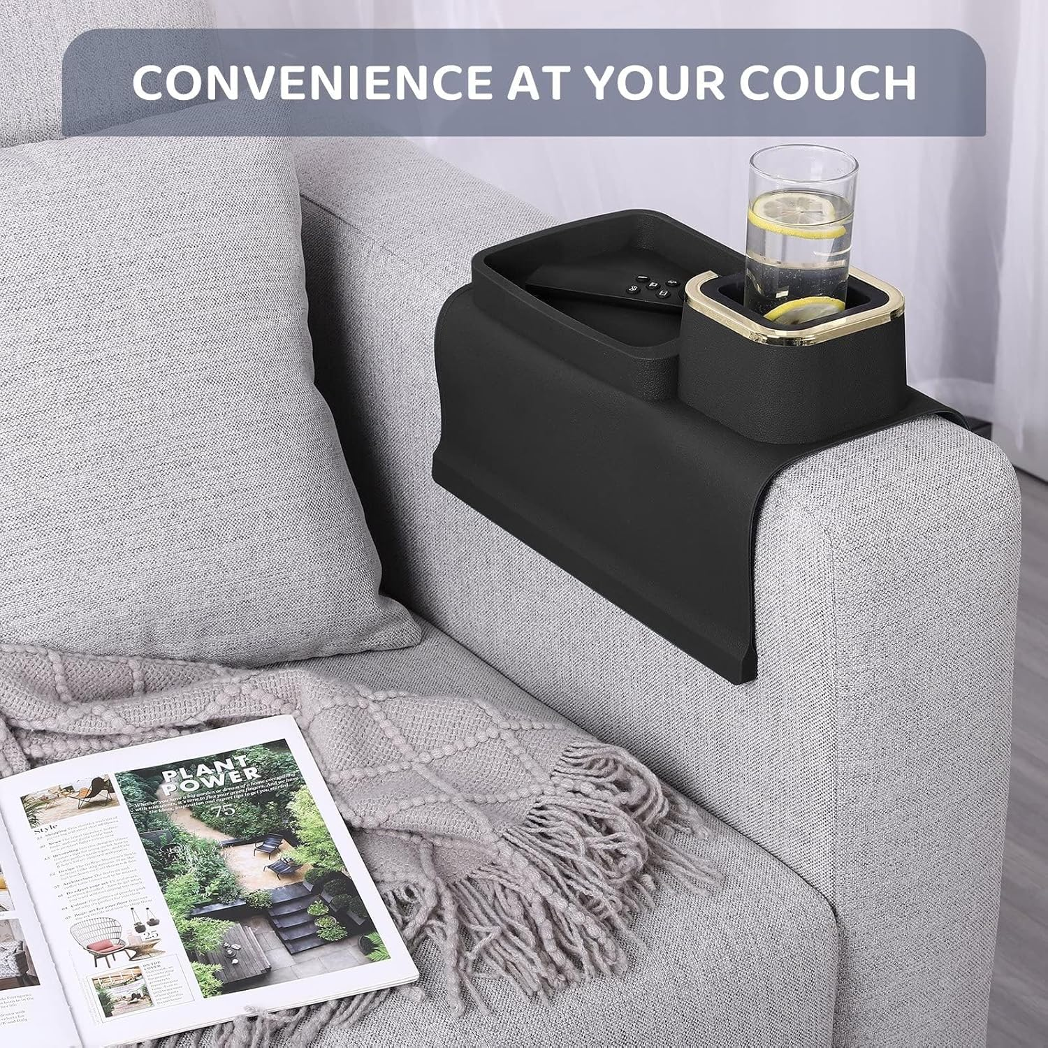 Silicone Couch Cup Holder, Portable Sofa Cup Holder Tray, Couch Drink Holder & Sofa Tray, Multi-Functional Sofa Armrest Organiser for Cup, Phone, Tablet, Remote Control, Snack (Black) image number 4