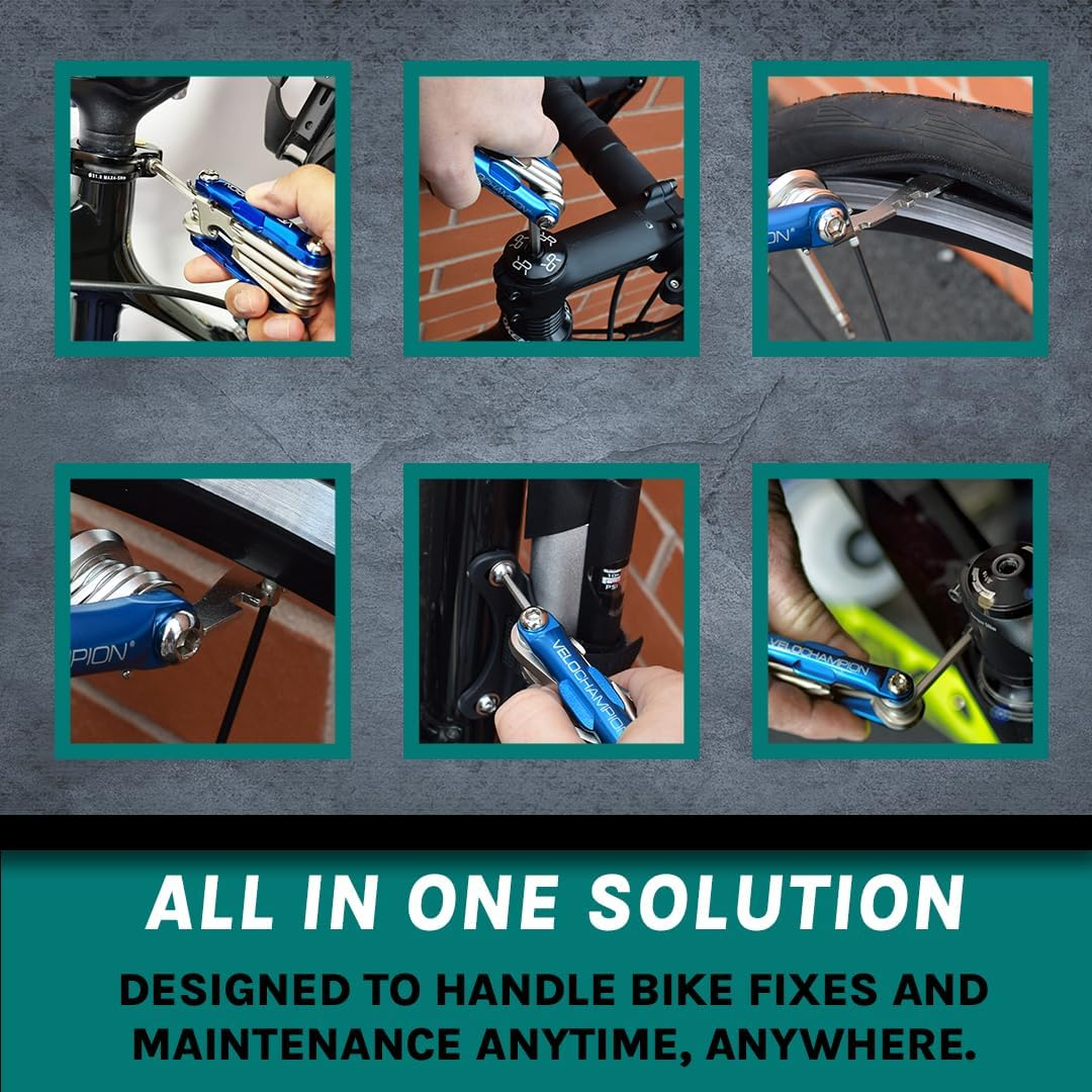 Velochampion Bike Multitool 14In1 Compact Cycling Repair Kit | Allen Keys, Spoke Wrench, Screwdriver, Tyre Lever, Bottle Opener | Portable Hardwearing Bicycle Tool + Storage Case image number 3