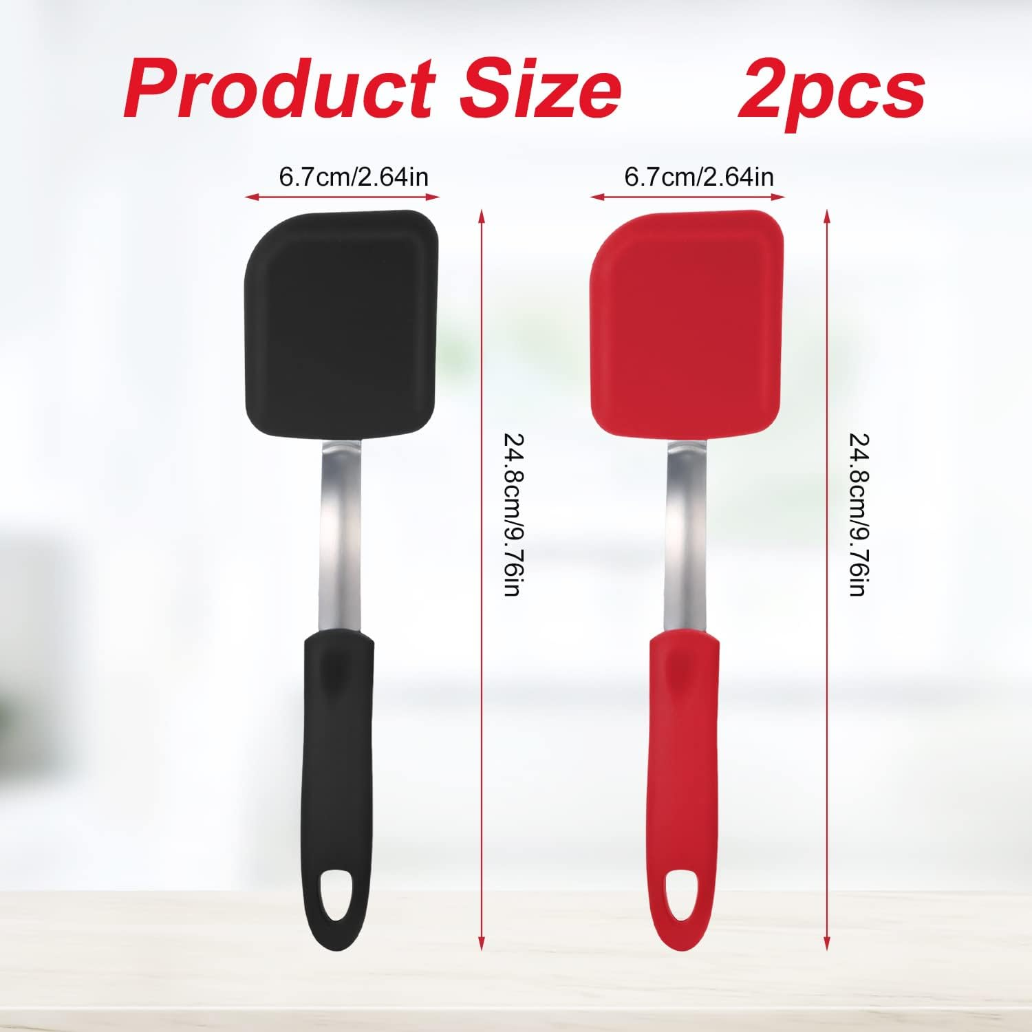 2Pcs Small Silicone Spatula, Mini Silicone Spatula Turner Heat-Resistant Scratch Flipper Baking Utensil for Fish, Eggs, Pancakes, Wok (Black, Red) image number 4