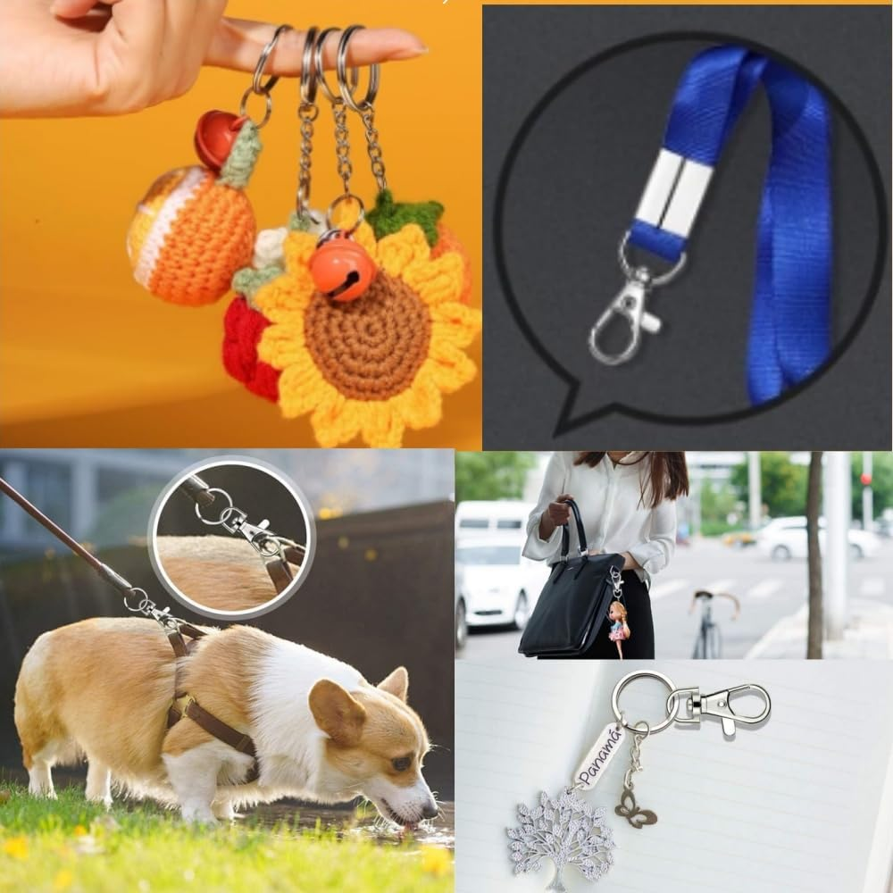 20PCS Detachable Swivel Lobster Clasp Clips Hook Alloy Key Ring Split Keychain Durable DIY for Key Split Ring （Silver） image number 2