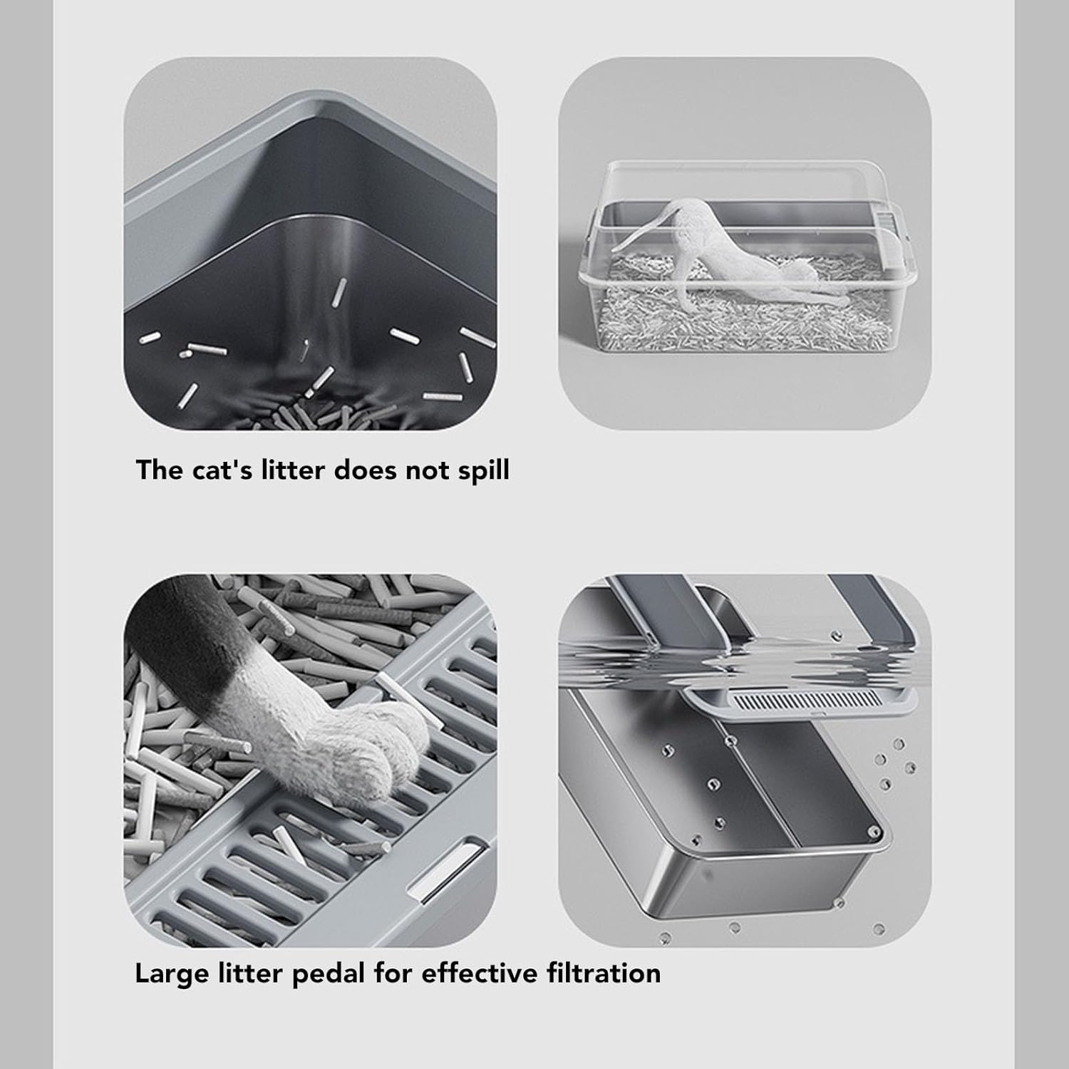 Stainless Steel Cat Litter Box, Semi Enclosed High Sided Large Kitty Litter Box anti Urine Leakage Easy Cleaning Non Sticky Covered Litter Box with Lids and Scoop for Big (Large) image number 6