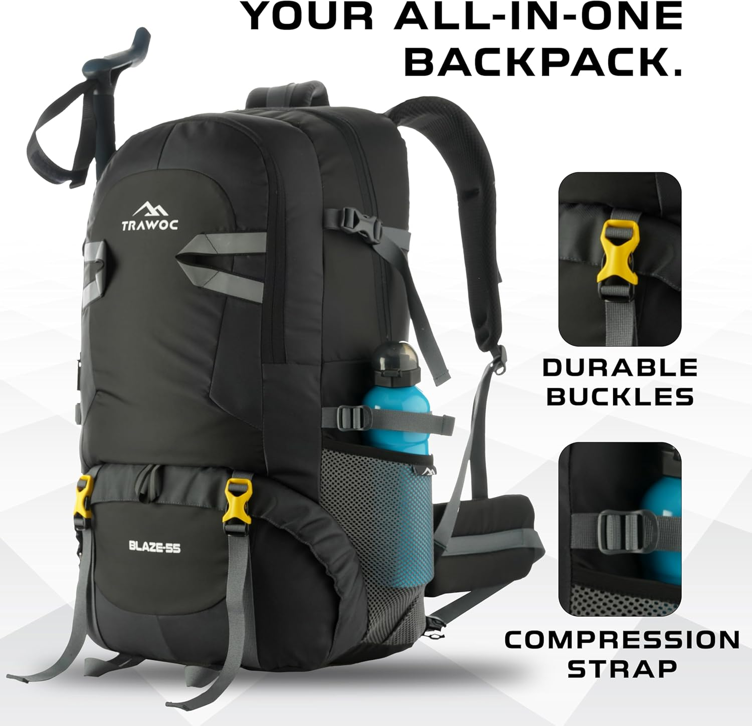 TRAWOC BLAZE 55 Liter Travel Backpack Daypack Bag for Camping Hiking Trekking Bag for Men & Women image number 5