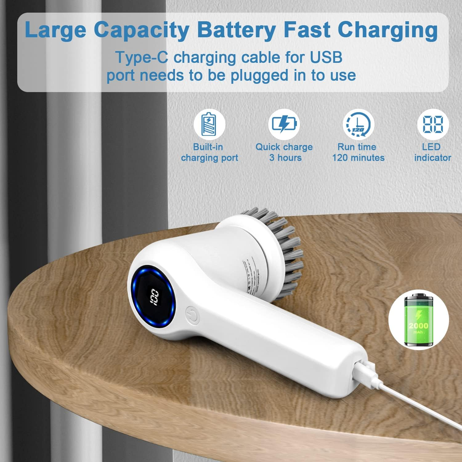 GRUTTI Electric Spin Scrubber Rechargeable Cordless Electric Cleaning Brush with 5 Replaceable Brush Heads Handheld Power Electric Scrubber for Cleaning Bathrooms Bathtub Cars and Kitchens image number 1